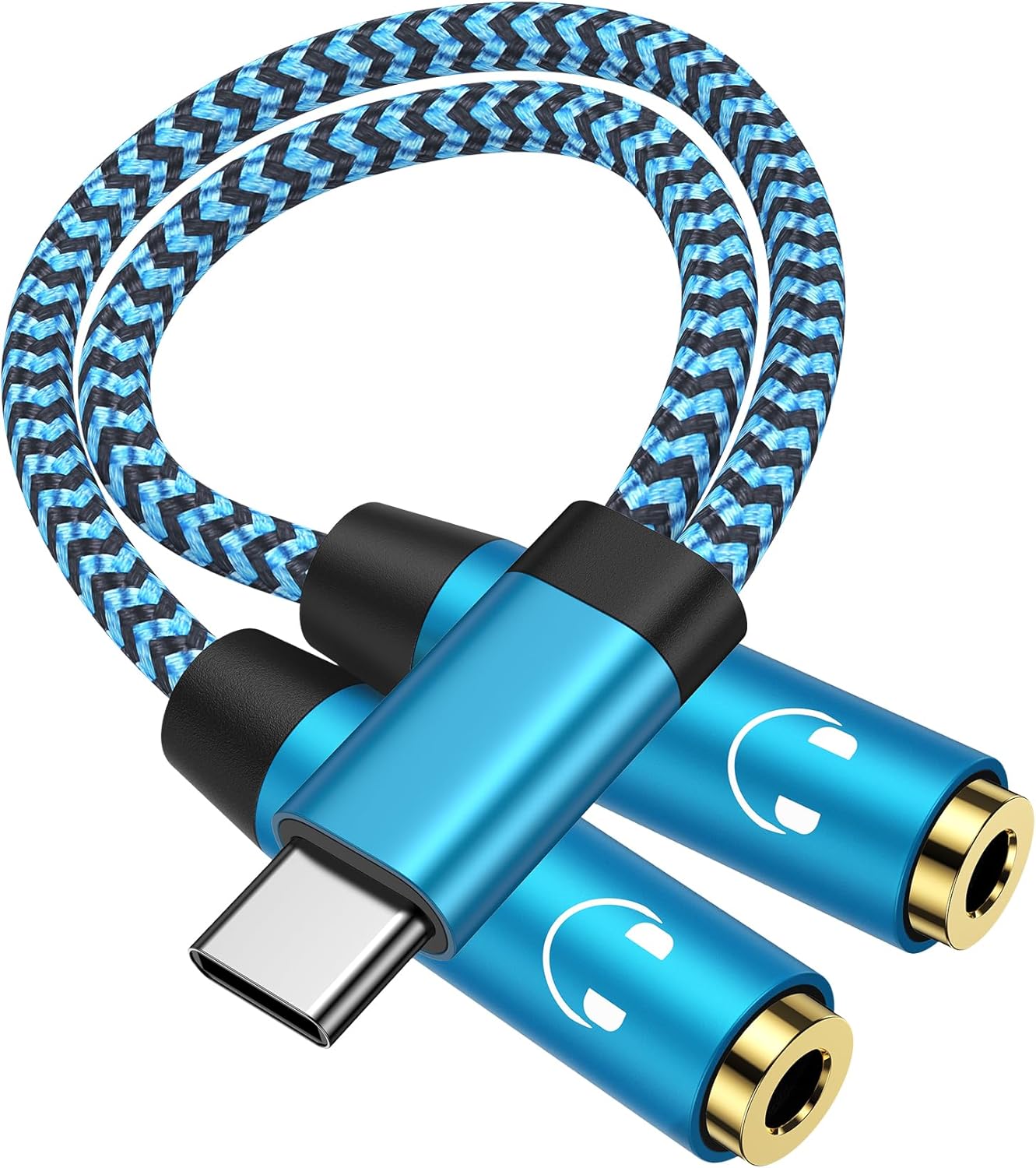 Headphone Splitter for 2 Headphones, USB C to Dual 3.5mm Female Aux Splitters for iPhone 17 17 Pro Max 16e, Google Pixel 10, Samsung Galaxy S25 Ultra, Audio Jack Adapter Earphone Connector - Blue