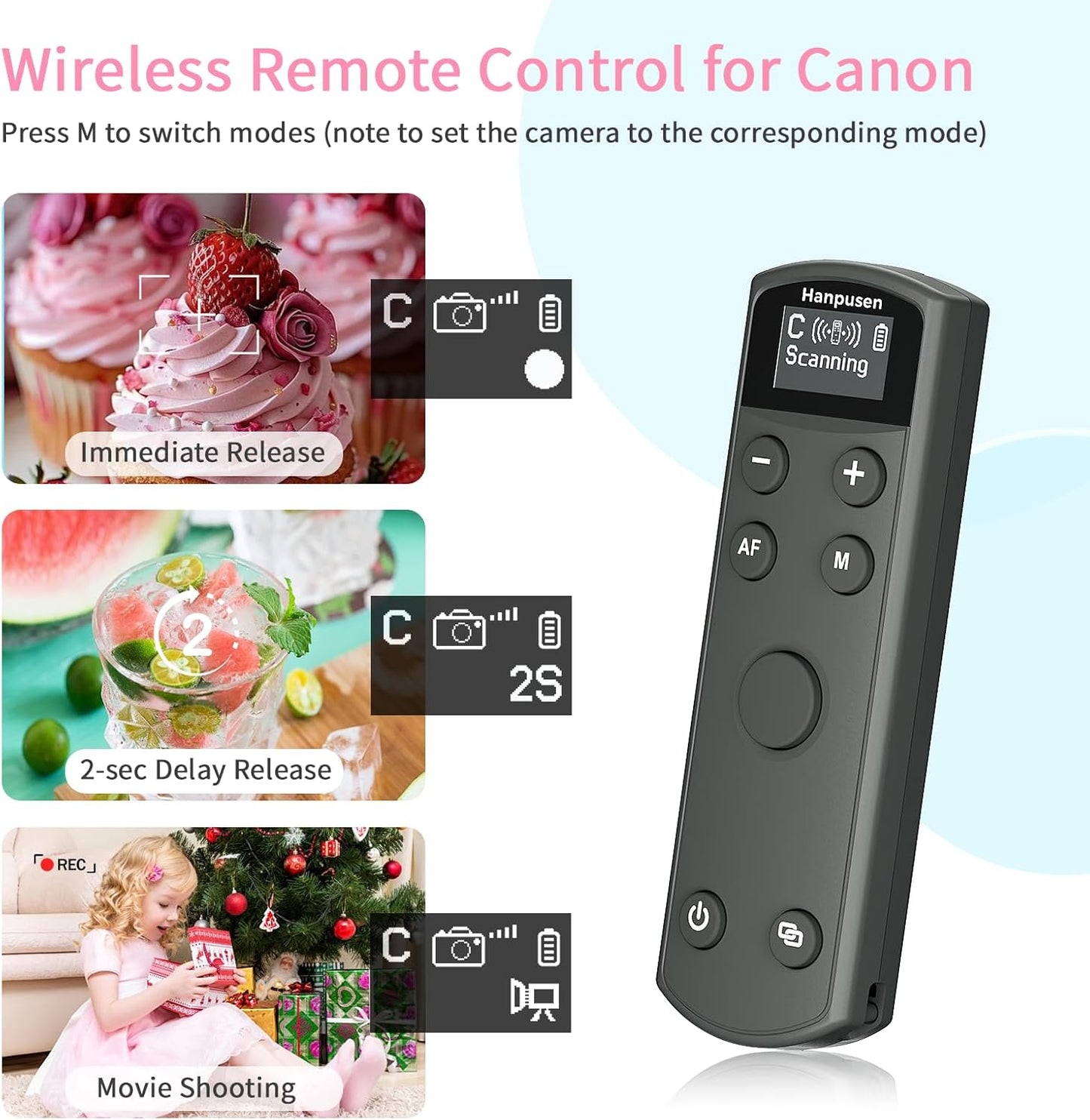 for Canon Rechargeable Camera Remote Control,Wireless Shutter Release Compatiable with EOS R,R5,R6,R50,R100,M6 Mark II,G5X Mark II,G7X Mark III,Rebel T7i,T8i,SL2,SL3,M50,M200;Replaces BR-E1