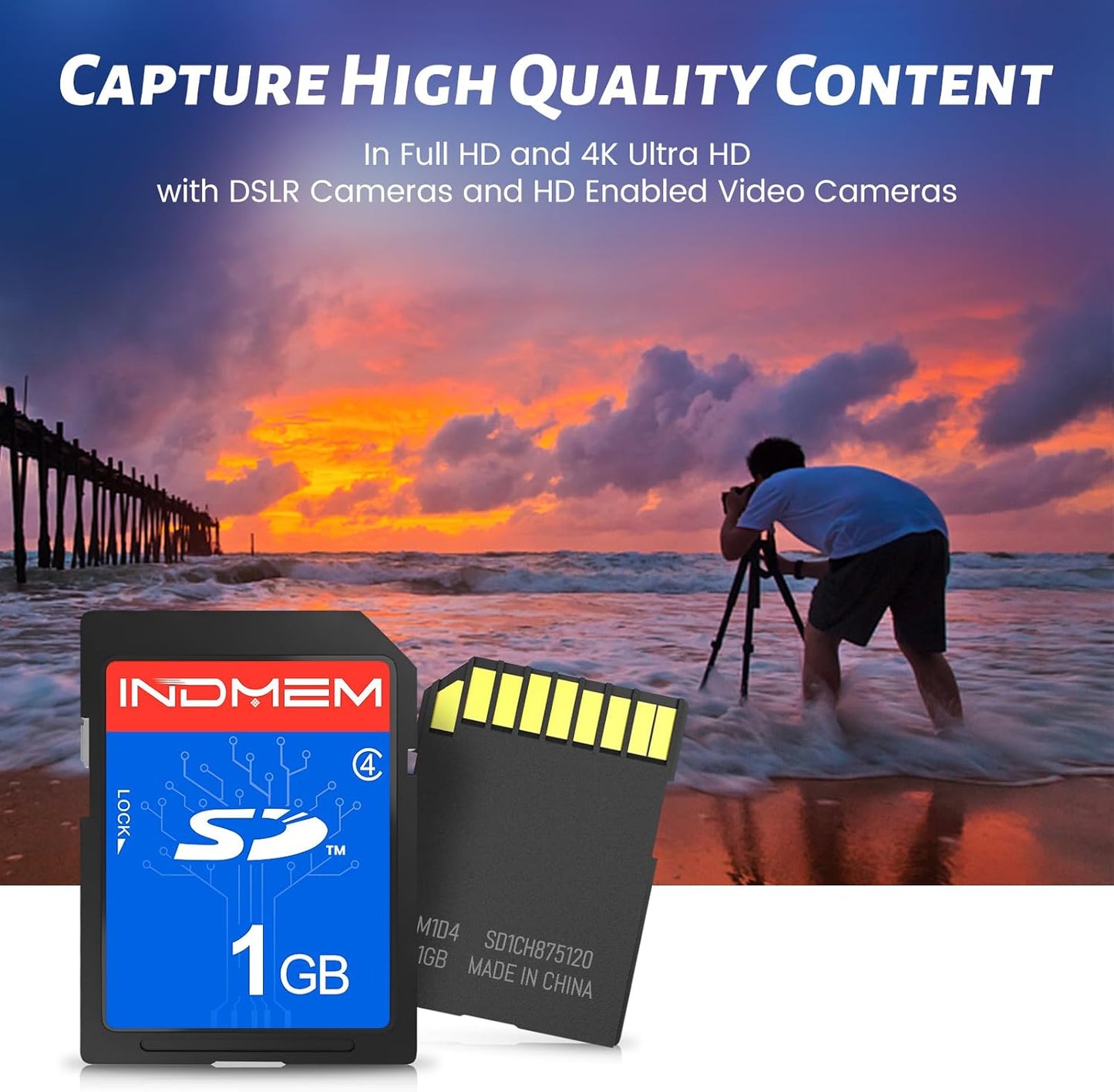 INDMEM SD Card 1GB, 10 Packs Class 4 1GB Flash Memory Card MLC Standard Secure Digital Cards Camera Card
