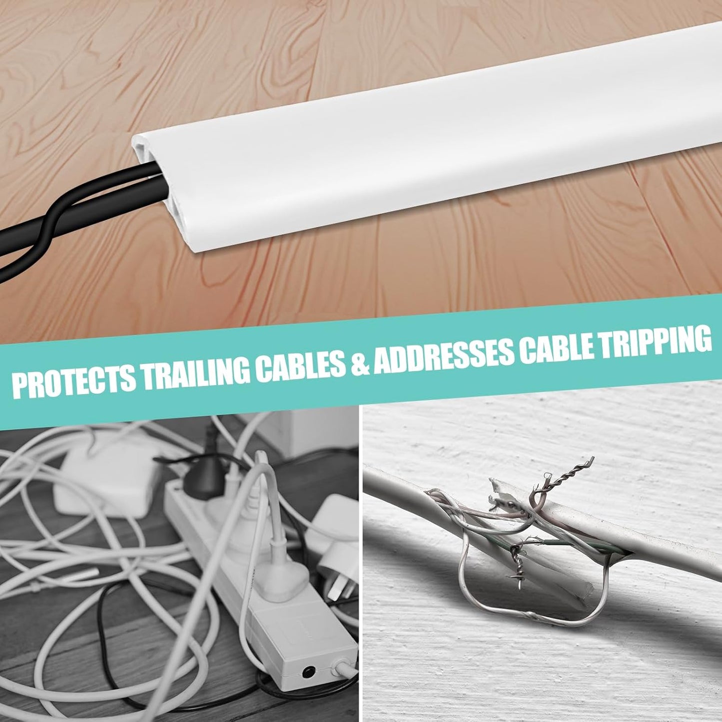 Floor Cord Cover Cavity 0.8"x0.37" Self Adhesive Cord Hider, 10FT Low Profile Cable Management, Extension Strip Protector for Wires, Prevent Cable Trips for Offices, Gyms, Exhibitions（White）