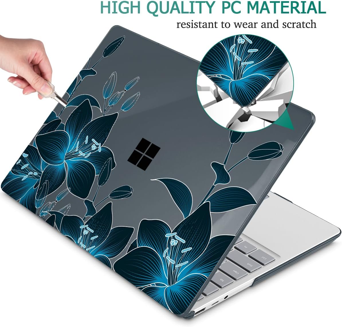Tuiklol Case for 15 Inch Microsoft Surface Laptop 5/4/3 2022-2020, Model 1979/1953/1872/1873 Hard Shell Cover, Keyboard Cover+Screen Protector+Dust Plugs,Black Lilies Flowers