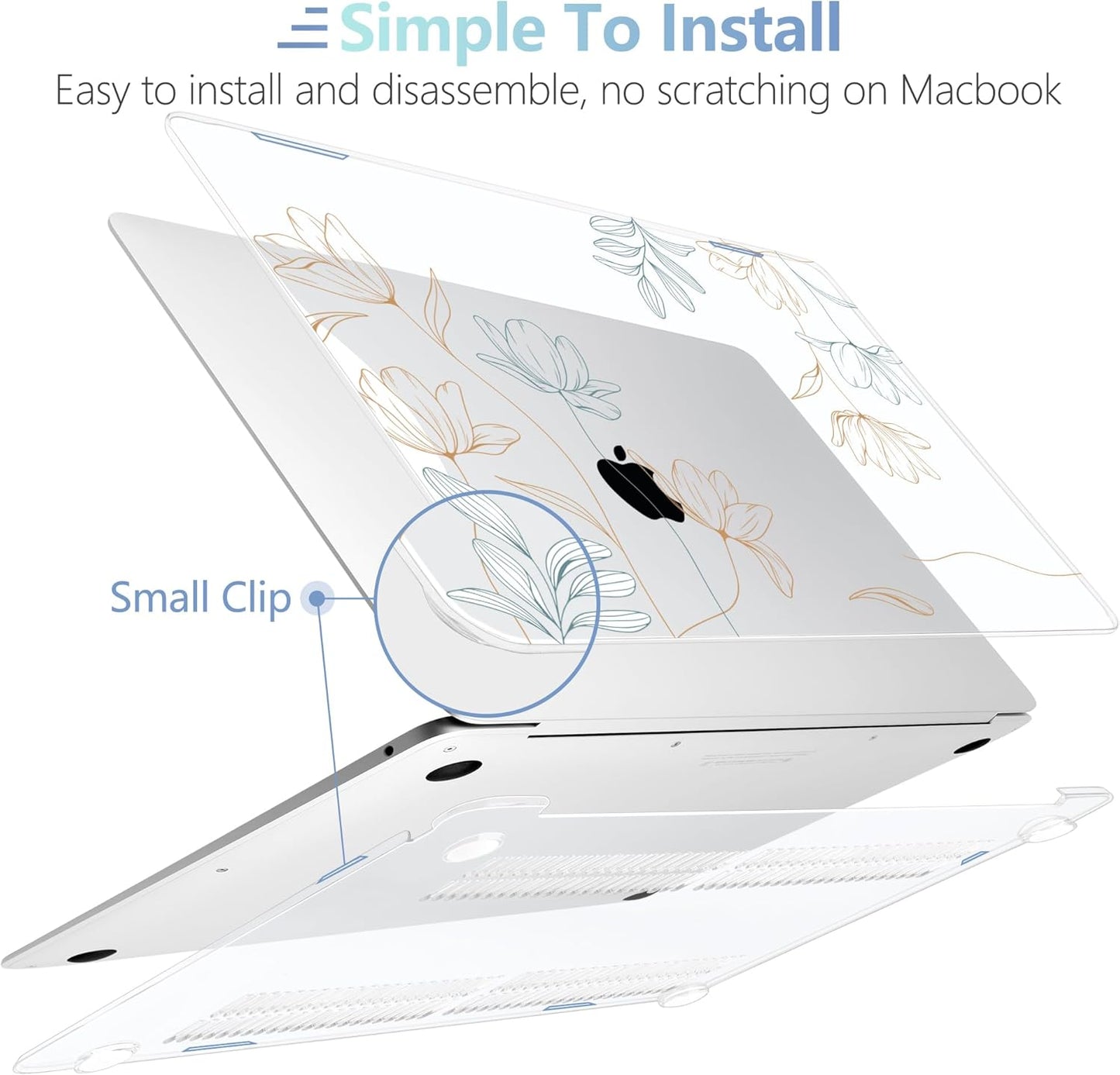 MEEgoodo for MacBook Air 13.3 inch Case 2021 2020 2019 2018 A2337 M1 A2179 A1932, Clear Case for MacBook Air M1, Hard Shell with Keyboard Webcam Cover & Trackpad Film & Type C Adapter,Engraving Floral