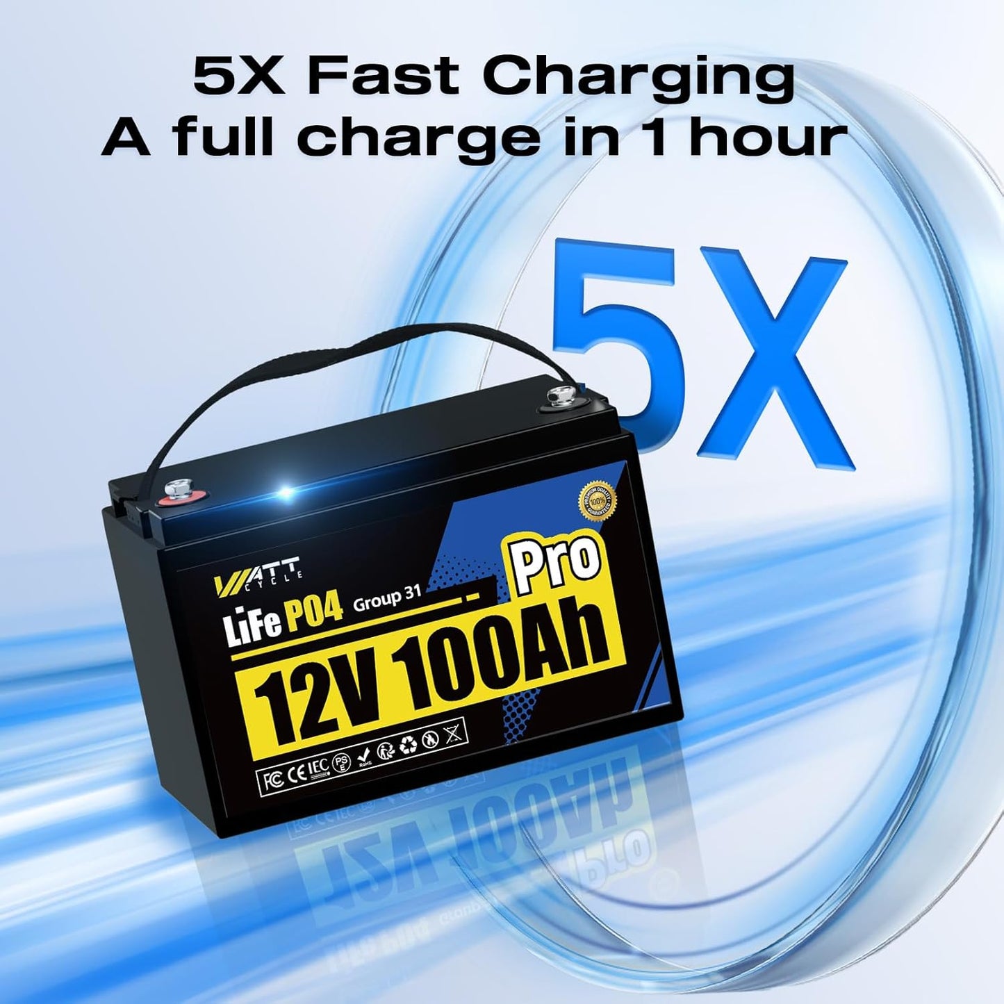 12V 100Ah LiFePO4 Lithium Battery, BCI Group 31,Deep Cycle Up to 15000 Cycles, 110A BMS, Low Temperature Protection, 10 Years Lifespan, Perfect for RV/Home Energy Storage