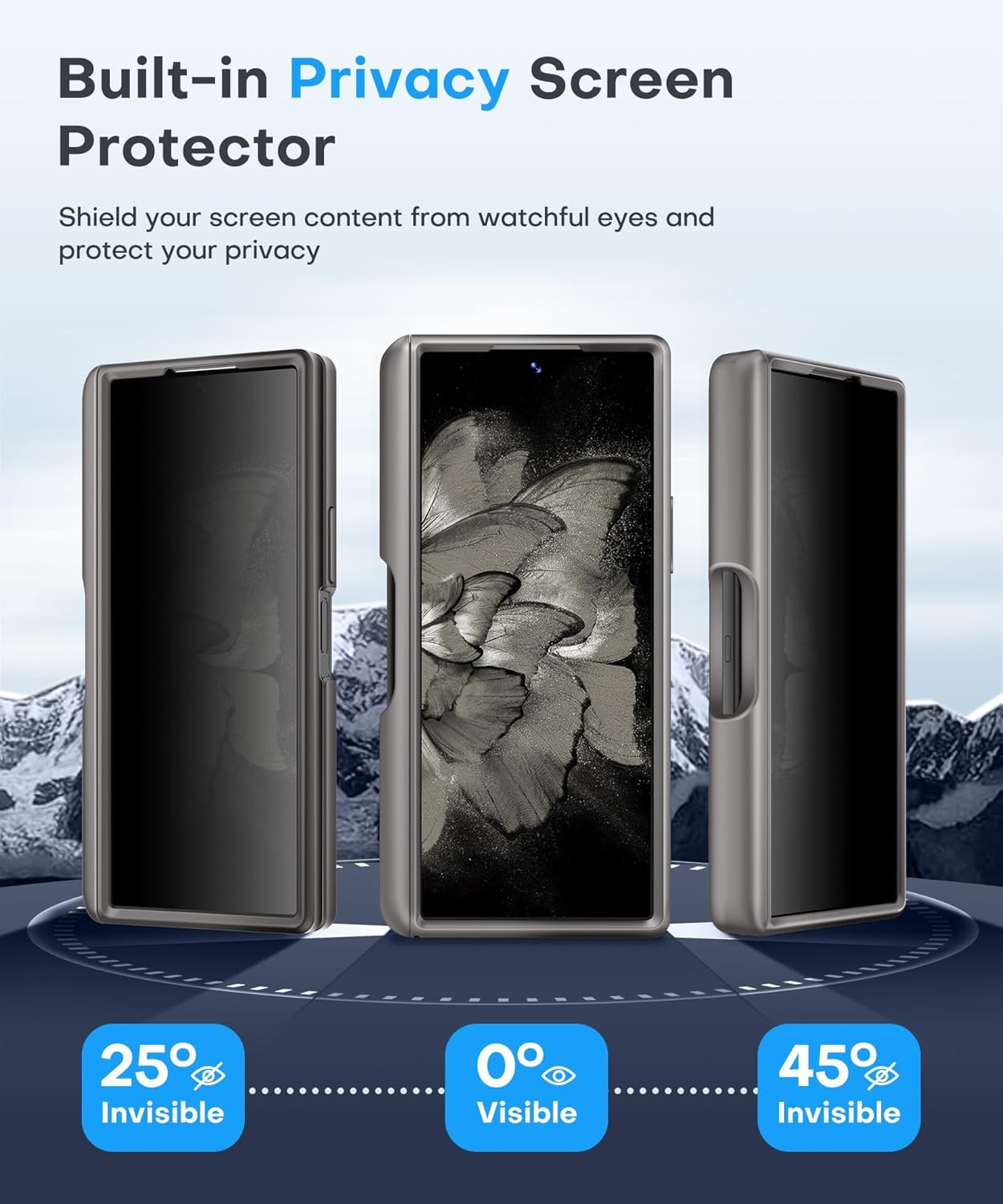 BERFY for Samsung Galaxy Z Fold 6 Phone Case Grey | Magnetic, with Privacy Screen Protector, Compatible with MagSafe, Anti Spy, Built-in S Pen Holder, Kickstand, Full-Body Shockproof, for Z Fold 6