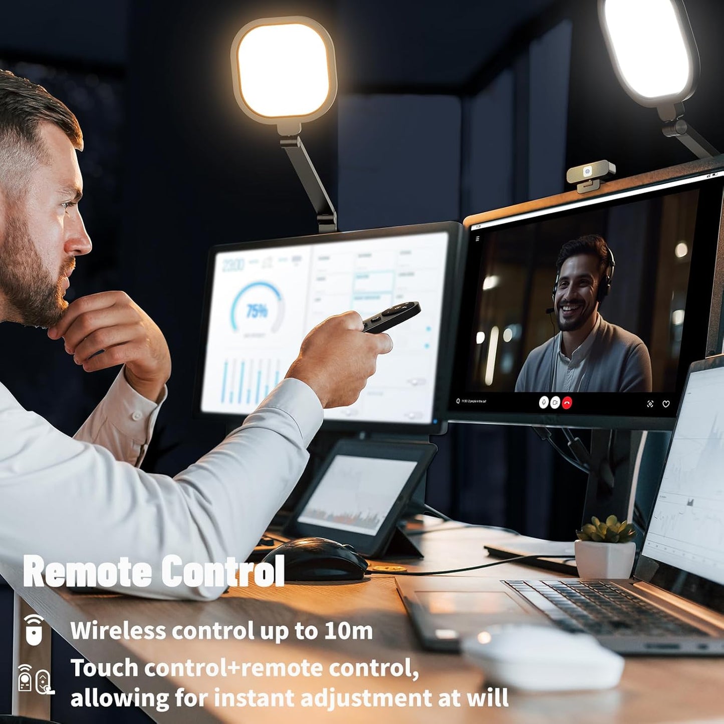 1Pack Video Conference Lighting, Zoom Lighting for Computer with Clamp, 30 Light Modes, Eye-Caring Swing Arm Desk Light with Memory & Timing Func for Home Office, Video Call, Video Conferencing