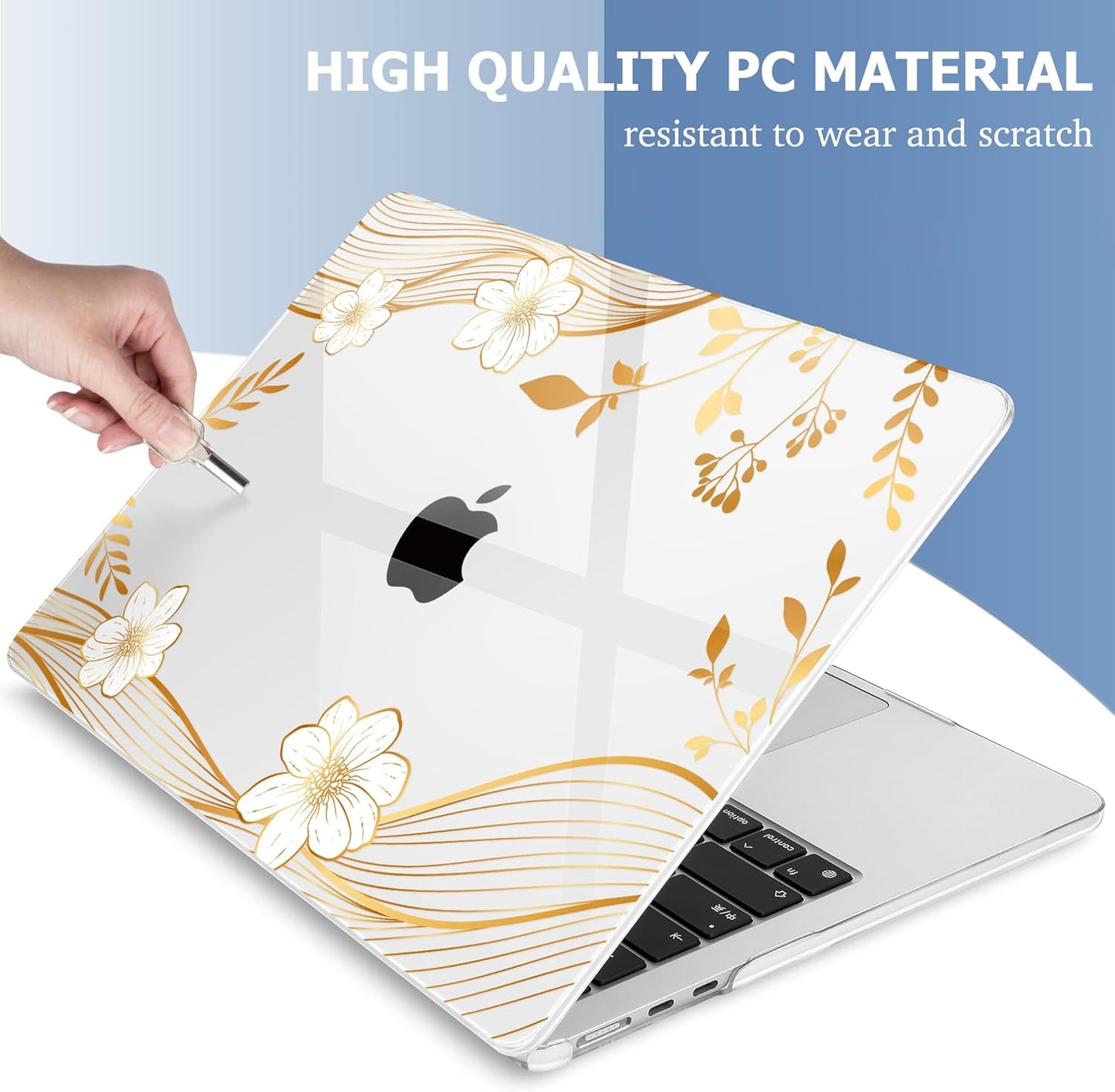 Mektron Compatible with M4 MacBook Air 15 inch Case 2025 A3241 2024 2023 M3 A3114 A2941 M2 Liquid Retina Display Touch ID, Plastic Hard Case & Keyboard Skin & Screen Protector - Waves Florals C351