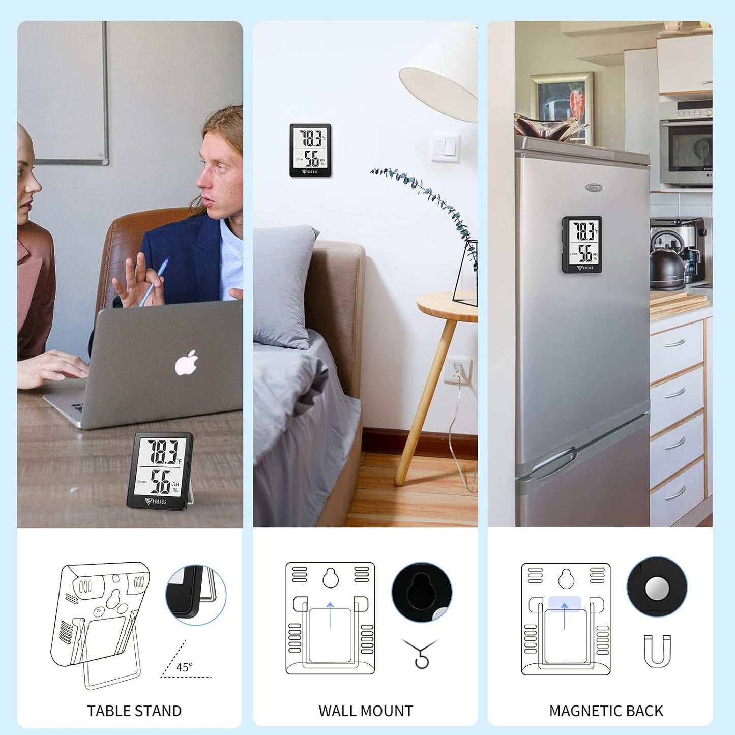 DOQAUS Humidity Meter, 2 Pack Room Thermometer Indoor, Hygrometer with 5s Fast Refresh, Temperature Humidity Monitor Meter for Baby Room, Living Room, Basement, Greenhouse, Office