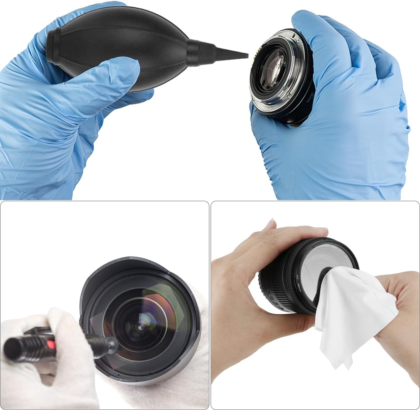QWORK Camera Lens Cleaning Kit - 4-in-1 Includes Lens Cleaning Pen, Microfiber Cloths, Air Blower - Compatible with Sony, Nikon, Canon, DSLR Cameras & Cell Phones