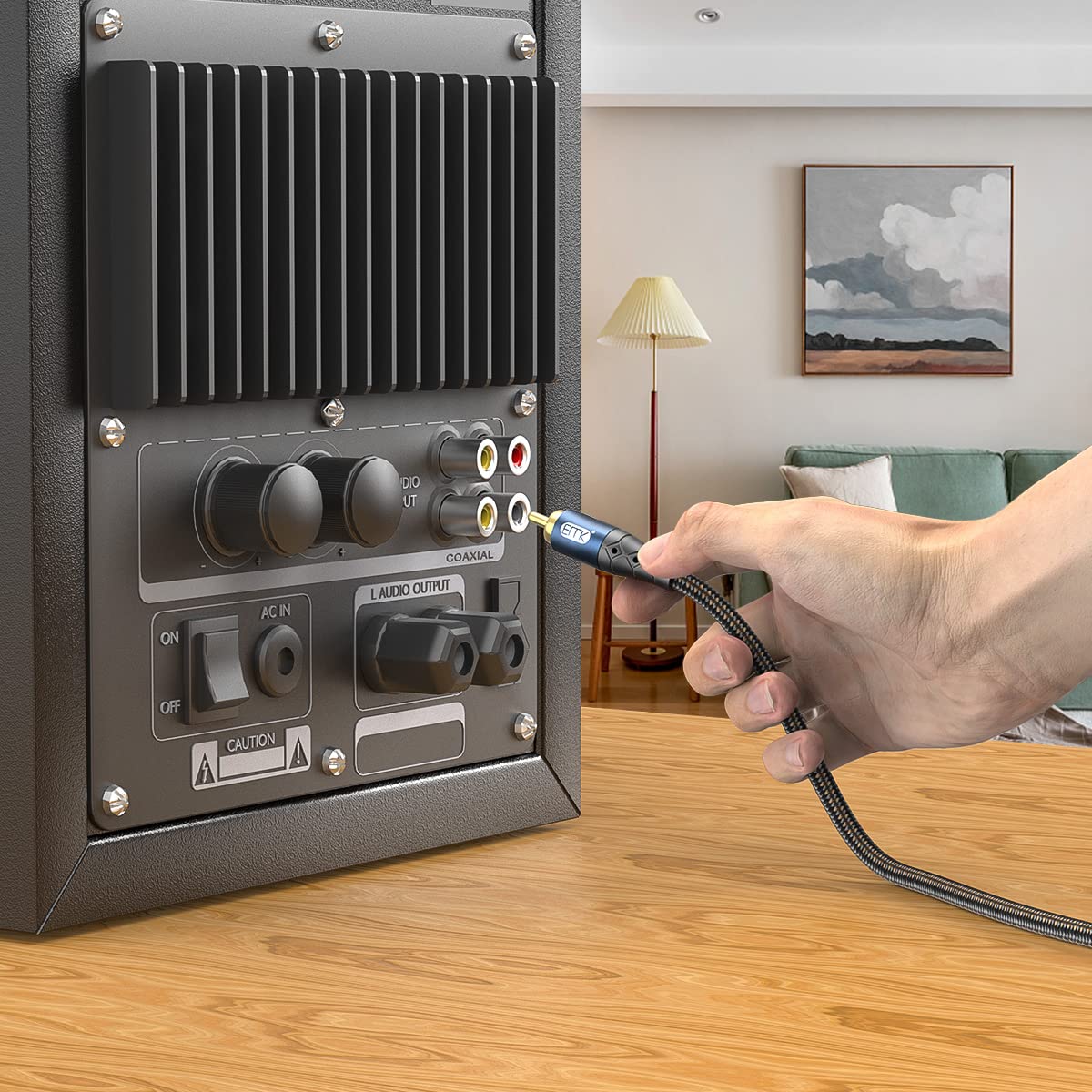 EMK Subwoofer Cable RCA to RCA Audio Cable 24K Gold-Plated Nylon Braided Double Shielded Digital Analogue Supports Amplifiers,Home Theater,Hi-Fi Systems,Subwoofer(3.3ft/1m)