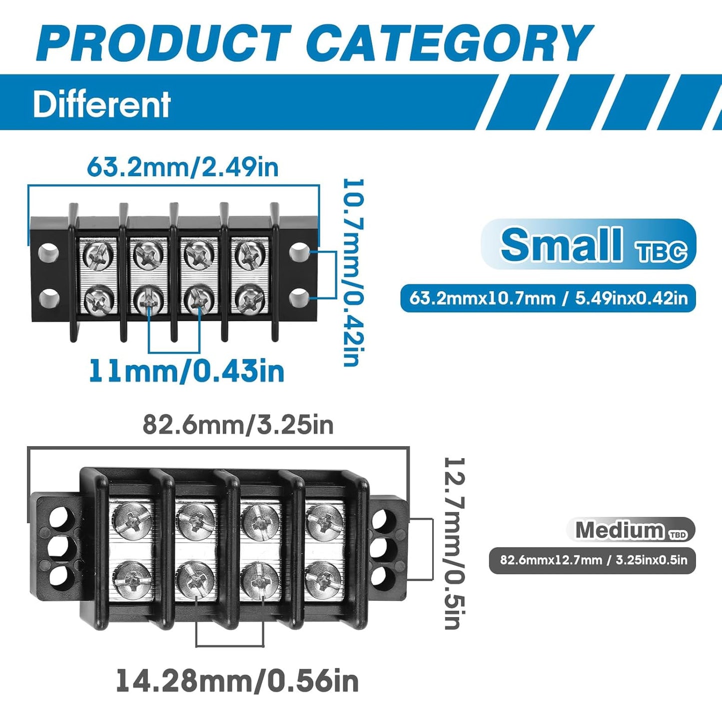GLOSO Terminal Blocks Double Row Stainless 11 mm Pitch TBC, Marine Grade, 12-22 AWG Cu, 25A/300V - 1 Pack, 10 Poles