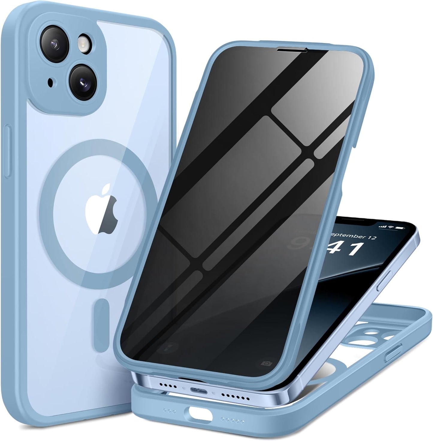 BERFY Magnetic for iPhone 14 Case, Compatible with MagSafe, Built-in Privacy Screen Protector and Upgraded Camera Protection, Anti-Spy Full Body Shockproof Phone Case for 14 6.1", Blue