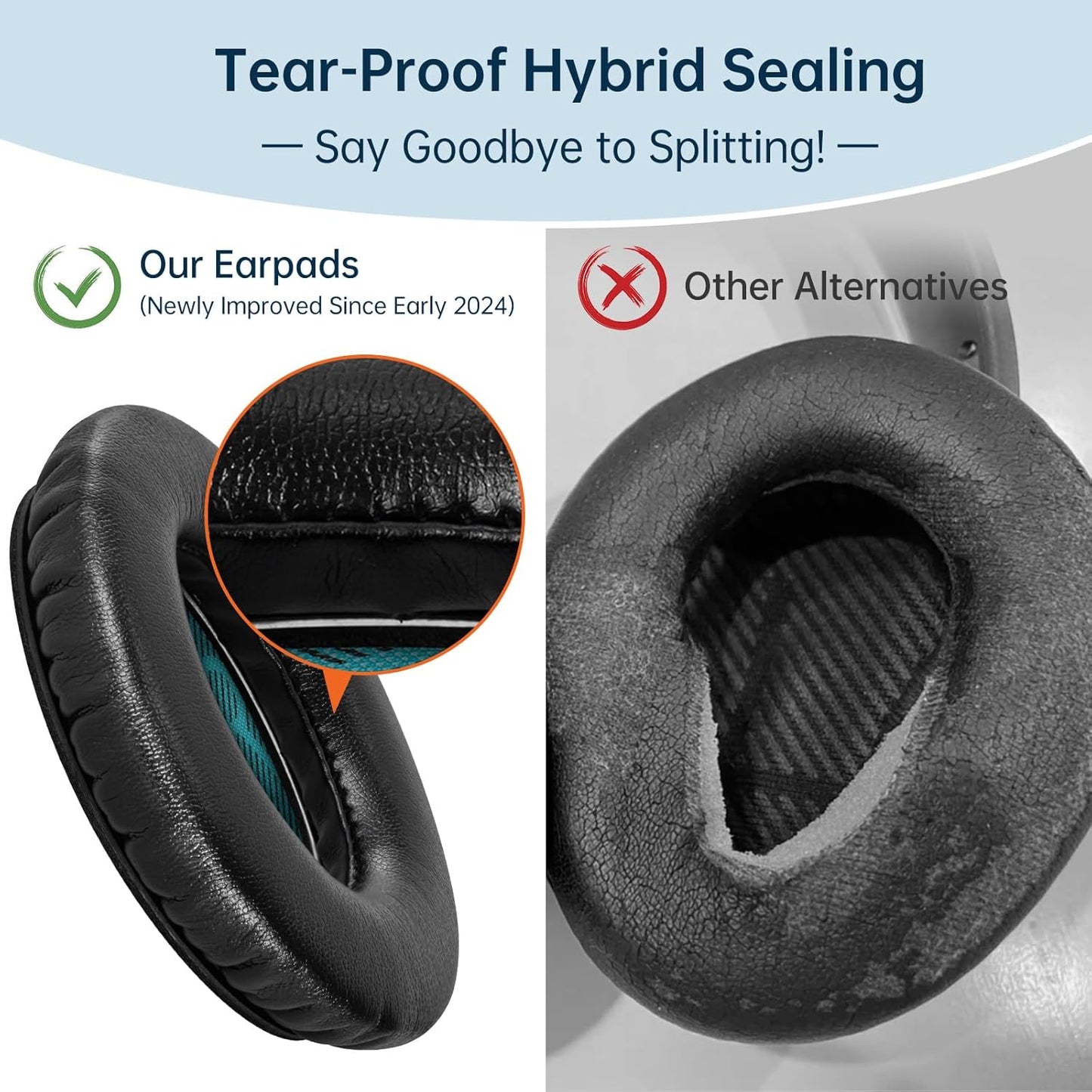 Aurivor Replacement Ear-Pads for Bose QuietComfort QC 35 (ii) 25 15 2 Headphones, Tear-Proof Cushion for QC35 (ii) QC25 QC15 QC2 SoundTrue/SoundLink AE2/AE2i/AE2w Around-Ear Headphones (Black)