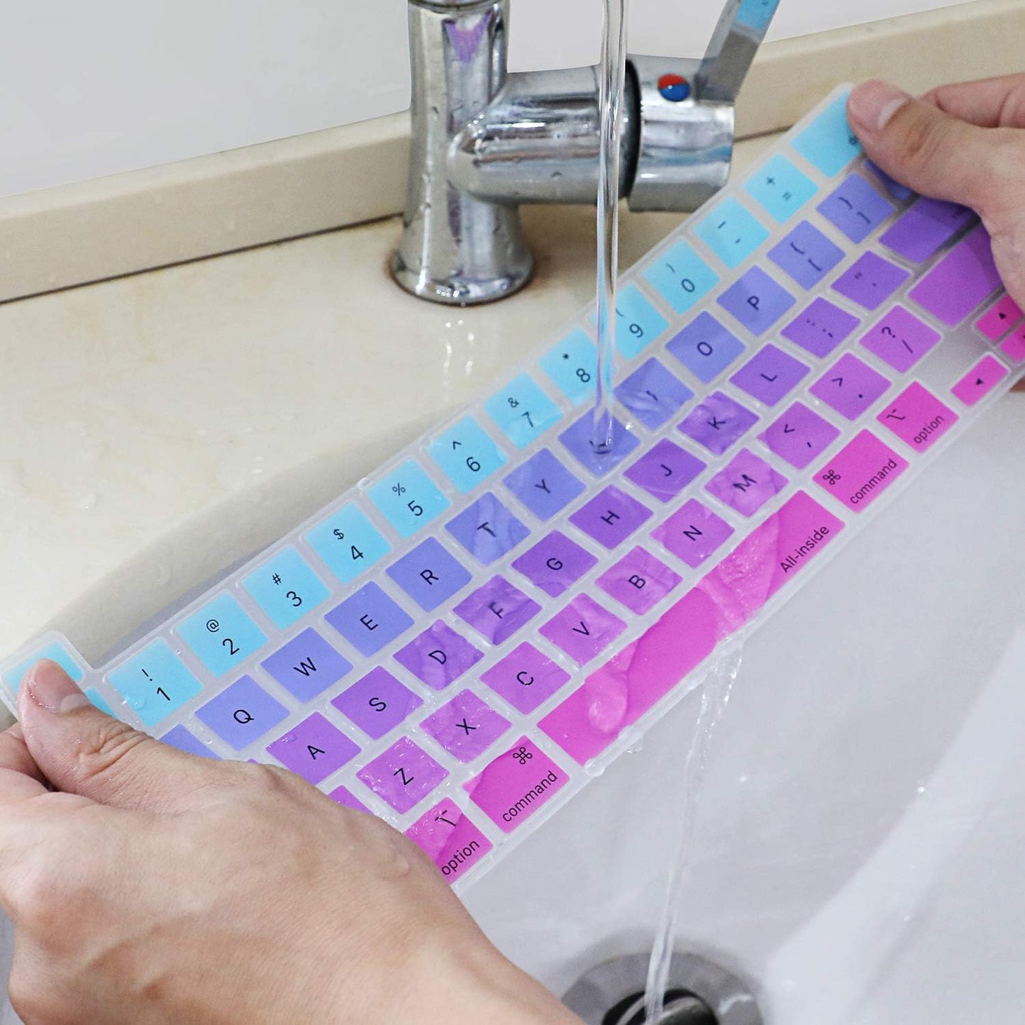 Allinside Keyboard Cover Skin for 2020 MacBook Pro 13 inch A2338 M1 A2251 A2289 and 2019 MacBook Pro 16 inch A2141 with Touch Bar & Touch ID, Ombre Blue Pink