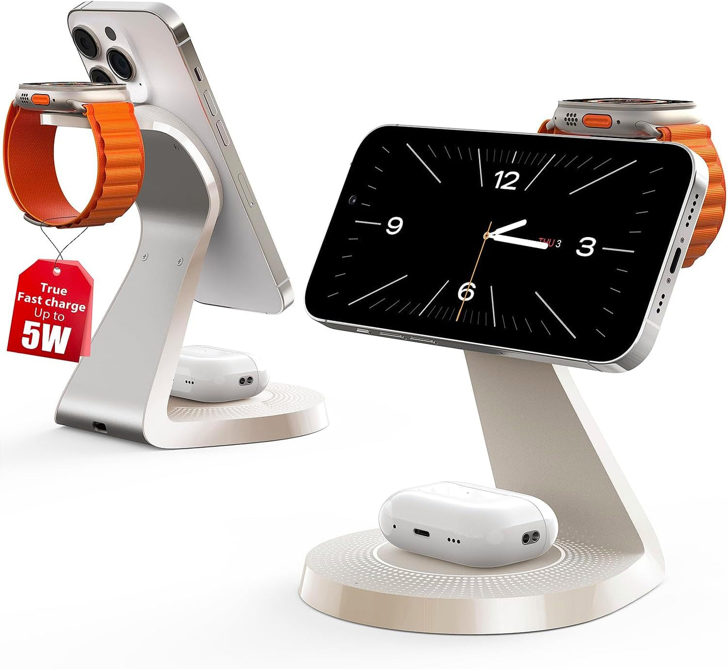 3 in 1 Charging Station for Apple Devices,Mag-Safe Charger Stand Fast Charging,Wireless Charger for iPhone 16/15/14/13/12 Series,& AirPods,& iWatch(USB Charger Included)