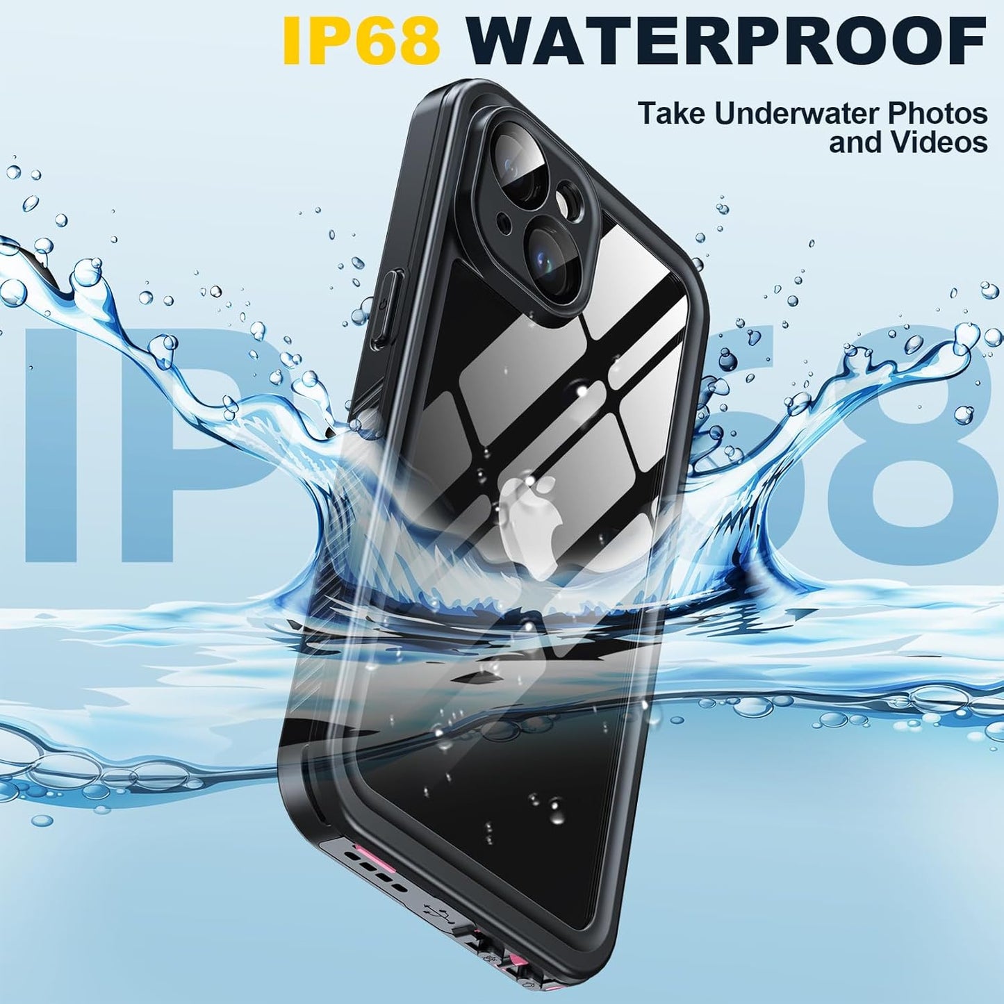 for iPhone 15 Case Waterproof - Built-in Privacy Screen Protector & HD Screen Protector [IP68 Underwater] Shockproof Dustproof Full Body Protection iPhone 15 Phone Case Pink