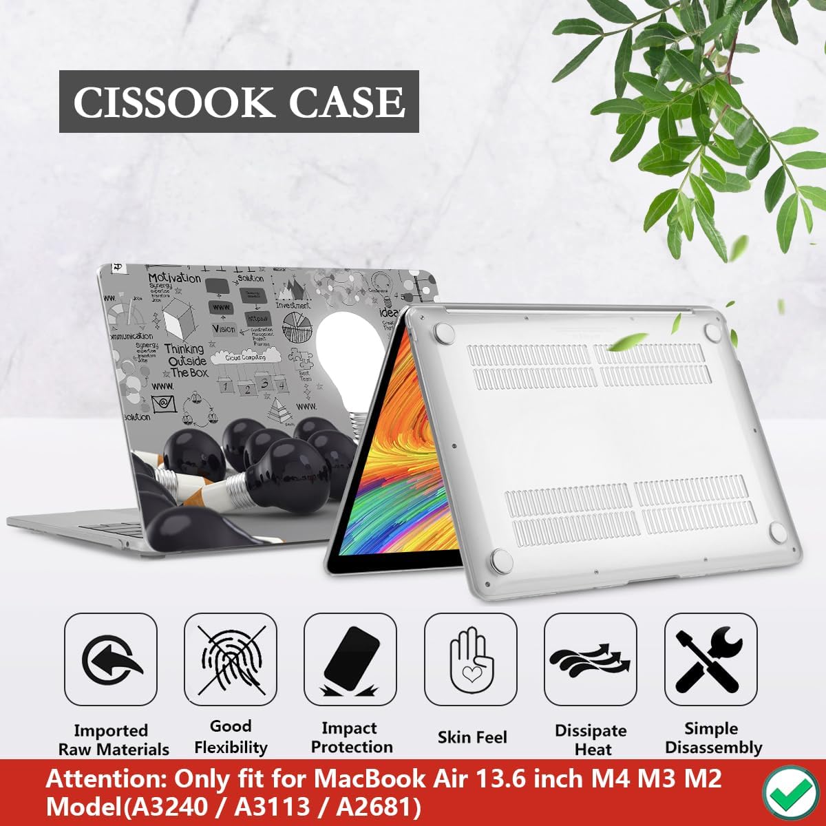 CISSOOK Creative Bulb Hard Shell Case for MacBook Air 13.6 inch M3 A3113 A2681 M2 2025 2024 2022 Release, Plastic Hard Shell Cover with Keyboard Cover for MacBook Air 13.6 M2 M3 2022-2025