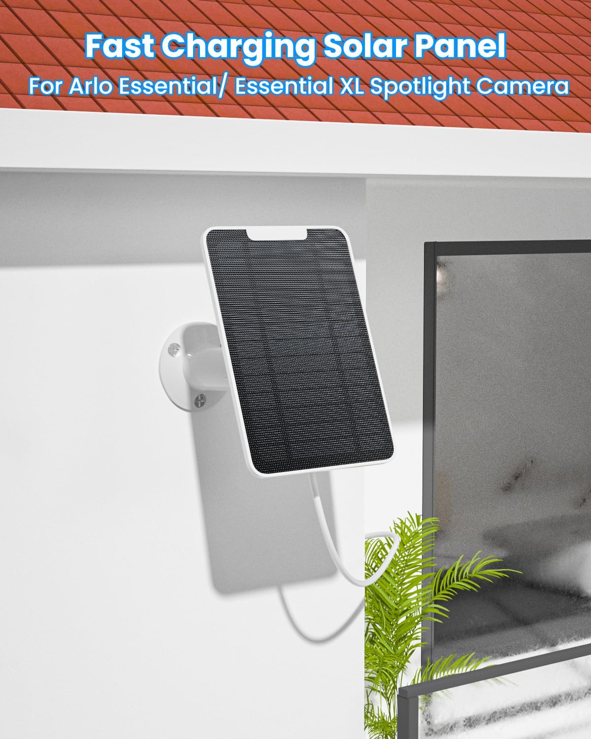 5W Arlo Solar Panel Charger Compatible with Arlo Essential Spotlight/XL Spotlight Camera, Arlo Essential Solar Panel Charger w/ 10ft Waterproof Micro USB Charging Cable, Adjustable Wall Mount, 4 Pack