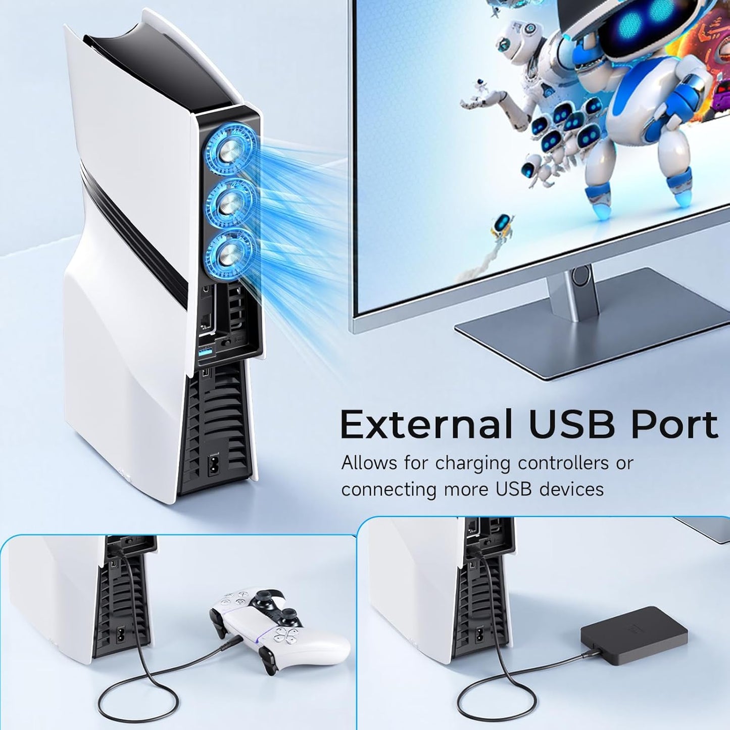 Cooling Fan for PS5 Pro, Compatible with PlayStation 5 Pro Console, High Efficiency PS5 Pro Fan Cooler Station (White-p5 pro)