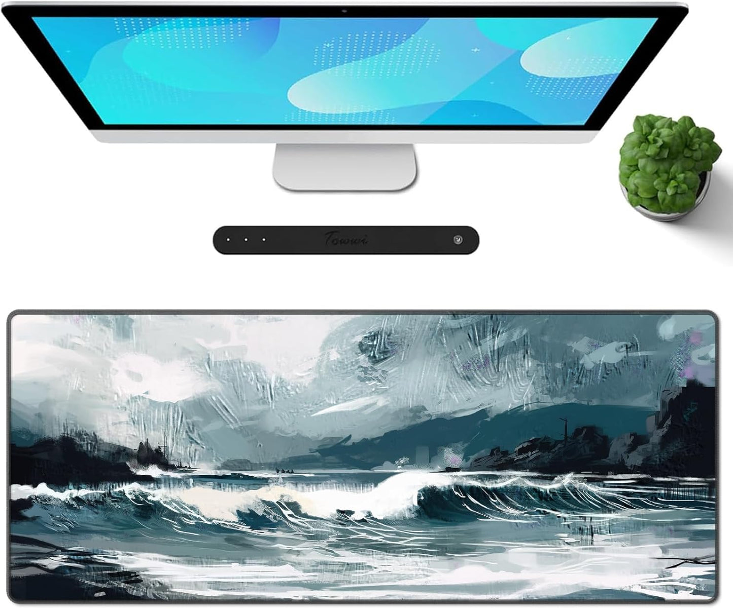 Galdas Gaming Mouse Pad XXL XL Large Long Extended Big Mousepad Non-Slip Rubber Keyboard Mouse Pad with Stitched Edges for Laptop Home Office (31.5x11.8x0.08 Inch) … (Ink Painting)