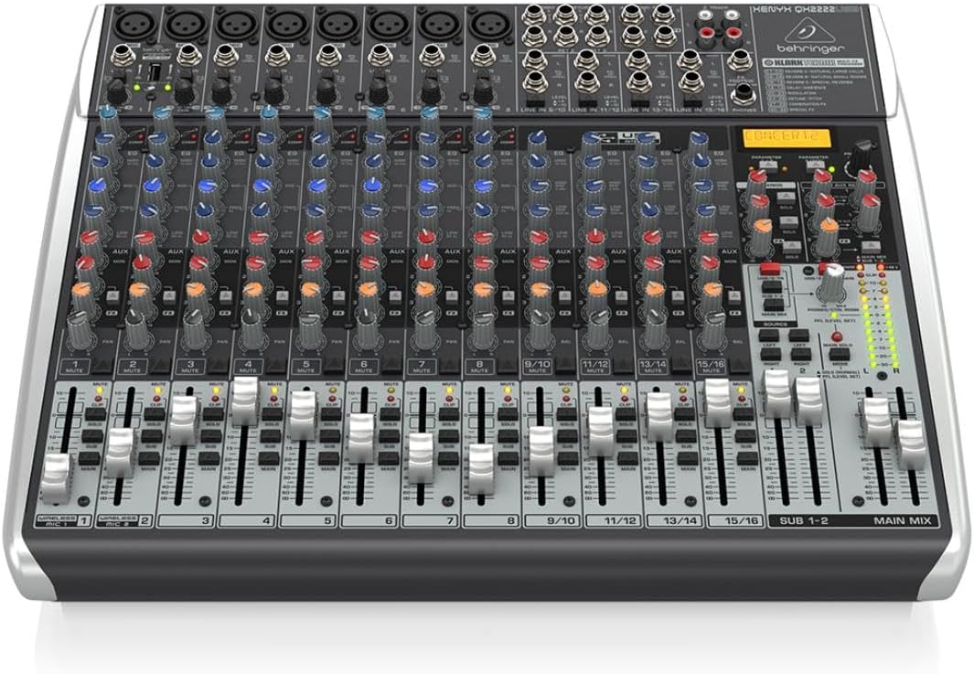 Behringer Xenyx QX2222USB Premium 22-Input 2/2-Bus Mixer with Xenyx Mic Preamps and Compressors, KLARK TEKNIK Multi-FX Processor, Wireless Option