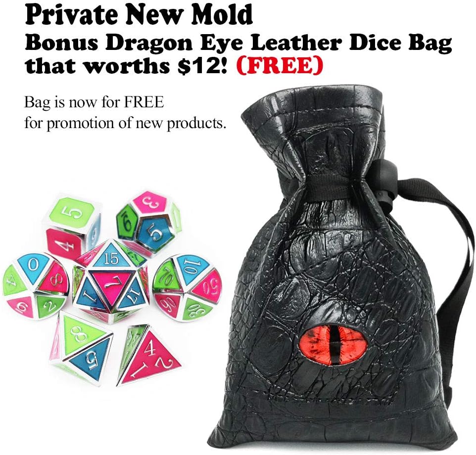 Haxtec Glow in The Dark Glowing Blue Red Green Silver Metal Dice Set D&D 7PCS DND Dice Set Compatible with Dungeons and Dragons RPG Games-Silver Glowing Blue Green Red