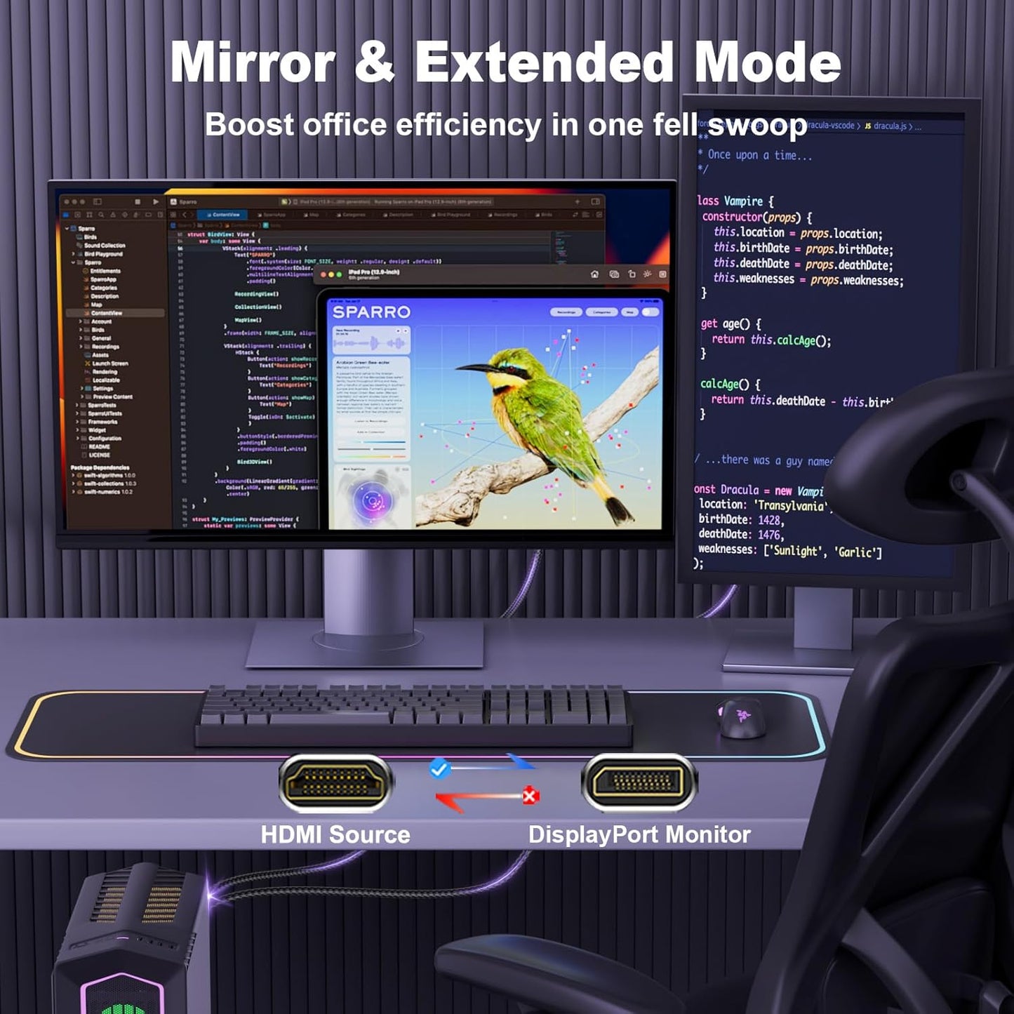 Active HDMI to DisplayPort Cable 3FT, 4K 60Hz 1080p 120Hz, Unidirectional HDMI Source to DP Monitor Display Port Cable Compatible for PC, Laptop, Computer, NVIDIA, AMD, PS5/4, Xbox