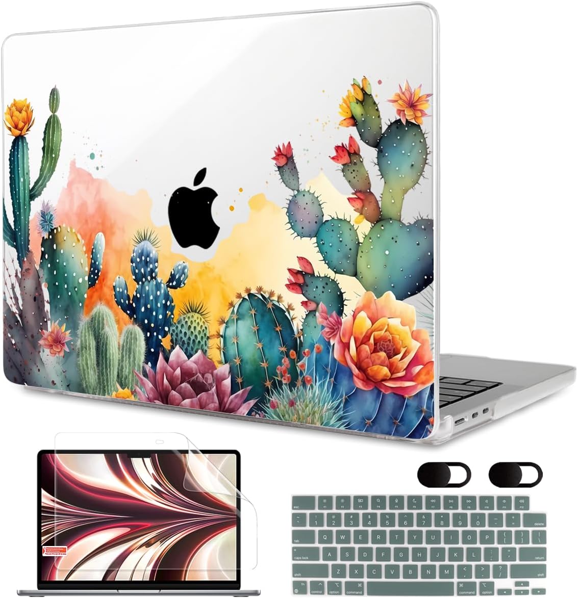 MEEgoodo Case for MacBook Air M4/M3/M2 13.6 inch 2025 2024 2022, Fit Model A3240 A3113 A2681, Compatible with MacBook Air 13 inch, Laptop Hard Shell Case with Keyboard Cover, Tropical Cactus