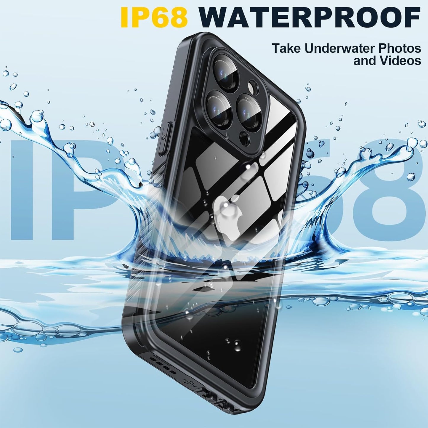 for iPhone 15 Pro Case Waterproof - Built-in Privacy Screen Protector & HD Screen Protector [IP68 Underwater] Shockproof Dustproof Full Body Protection iPhone 15 Pro Phone Case Black