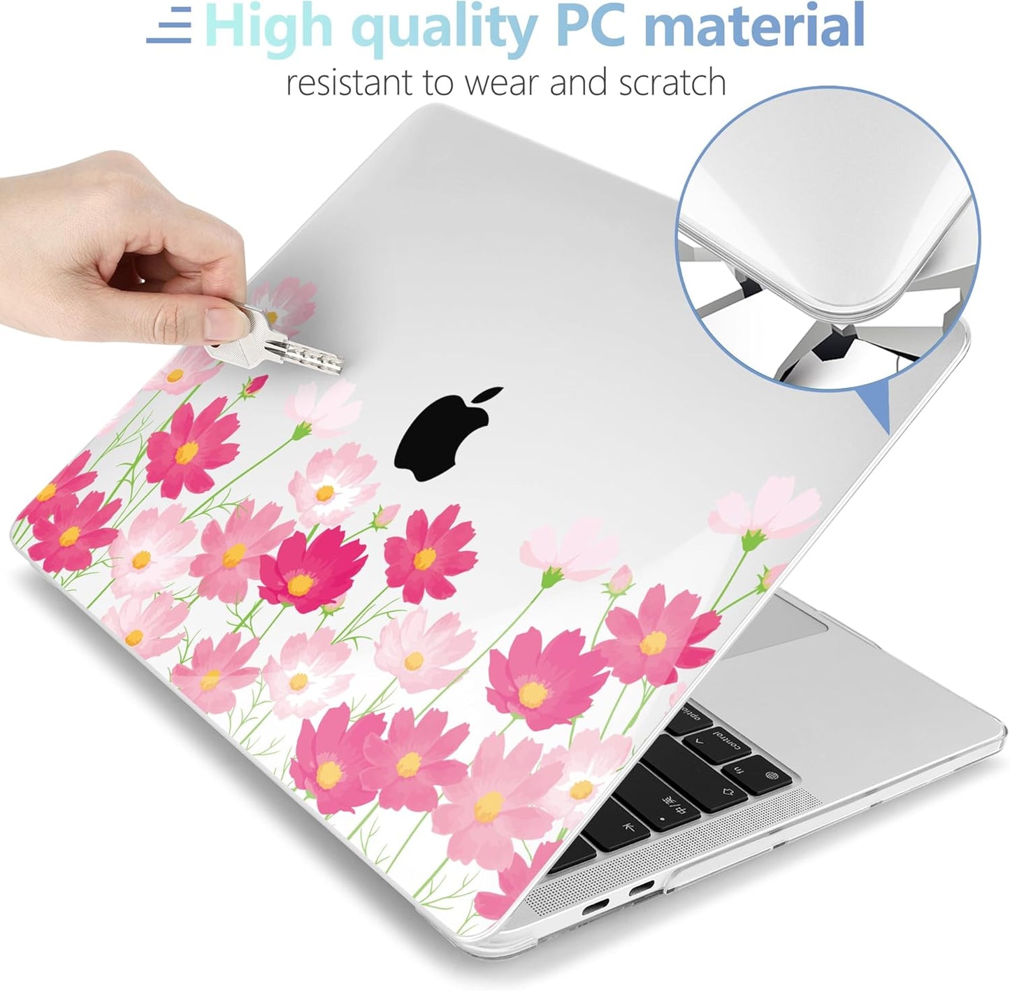 MEEgoodo Case for MacBook Pro 13 inch Case 2022 2021 2020 New A2338 M2/M1 A2251 A2289, Laptop Hard Shell with Keyboard & Camera Cover Compatible with 13 inch MacBook Pro, Bright Pink Flowers
