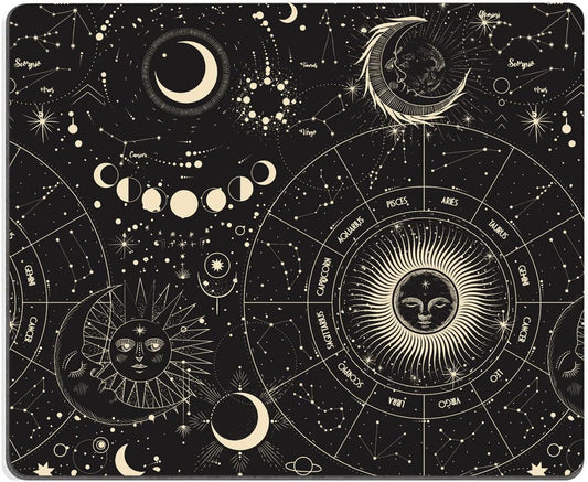 Hokafenle Mouse Pad, Square Personalized Computer Mouse Pads with Planet Design, Washable Mouse Mat, Gaming Office Home Non-Slip Rubber Base Mousepad, Moon and Sun