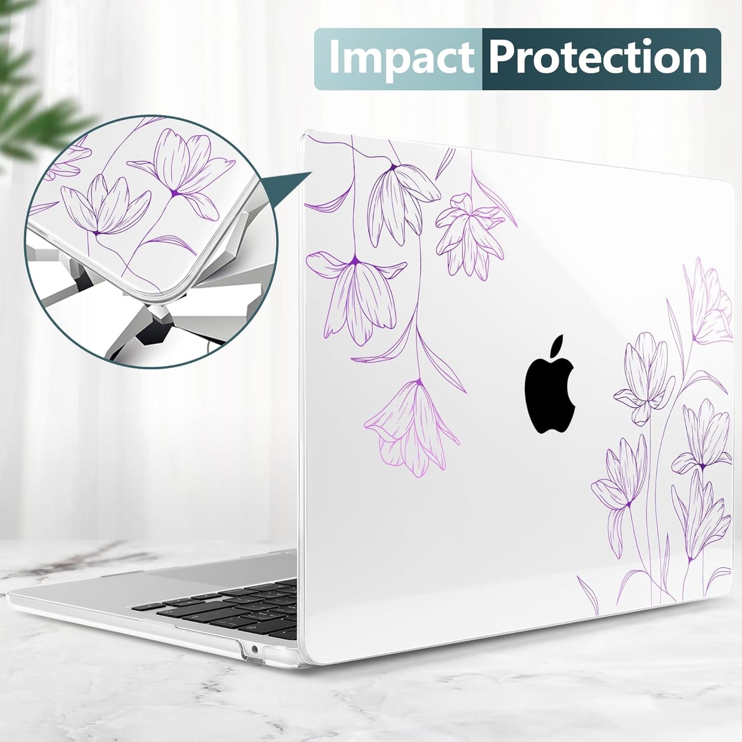 TWOLSKOO Compatible with M4 MacBook Air 13.6 inch Case 2025-2022 Release M4 A3240 M3 A3113 M2 A2681, Plastic Hard Shell & Keyboard Cover & Type C Adapter & Screen Protector, Engraved Floral2