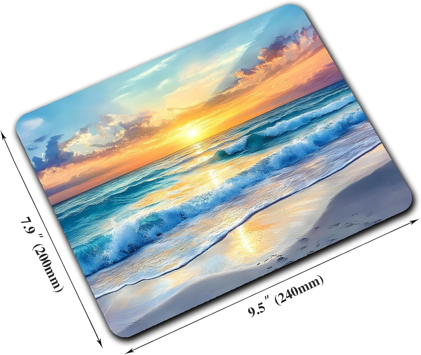 Aesthetic Sunrise Sunset Beach Custom Mouse Pad with Non-Slip Rubber, Small Square Design for Wireless Laptop & Computer Mouse Pads for Desk, 9.5 x 7.9 inch Smooth Surface for Gaming & Office