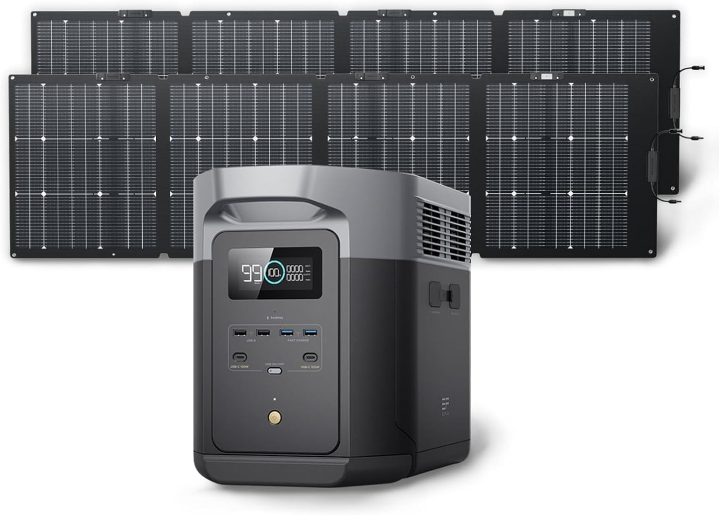 EF ECOFLOW Solar Generator DELTA 2 Max 2048Wh with 2x220W Solar Panel, LFP Battery Portable Power Station, Up to 3400W AC Output, AC + Solar Fast Dual Charging Full Charge in 1 Hr For Camping RV