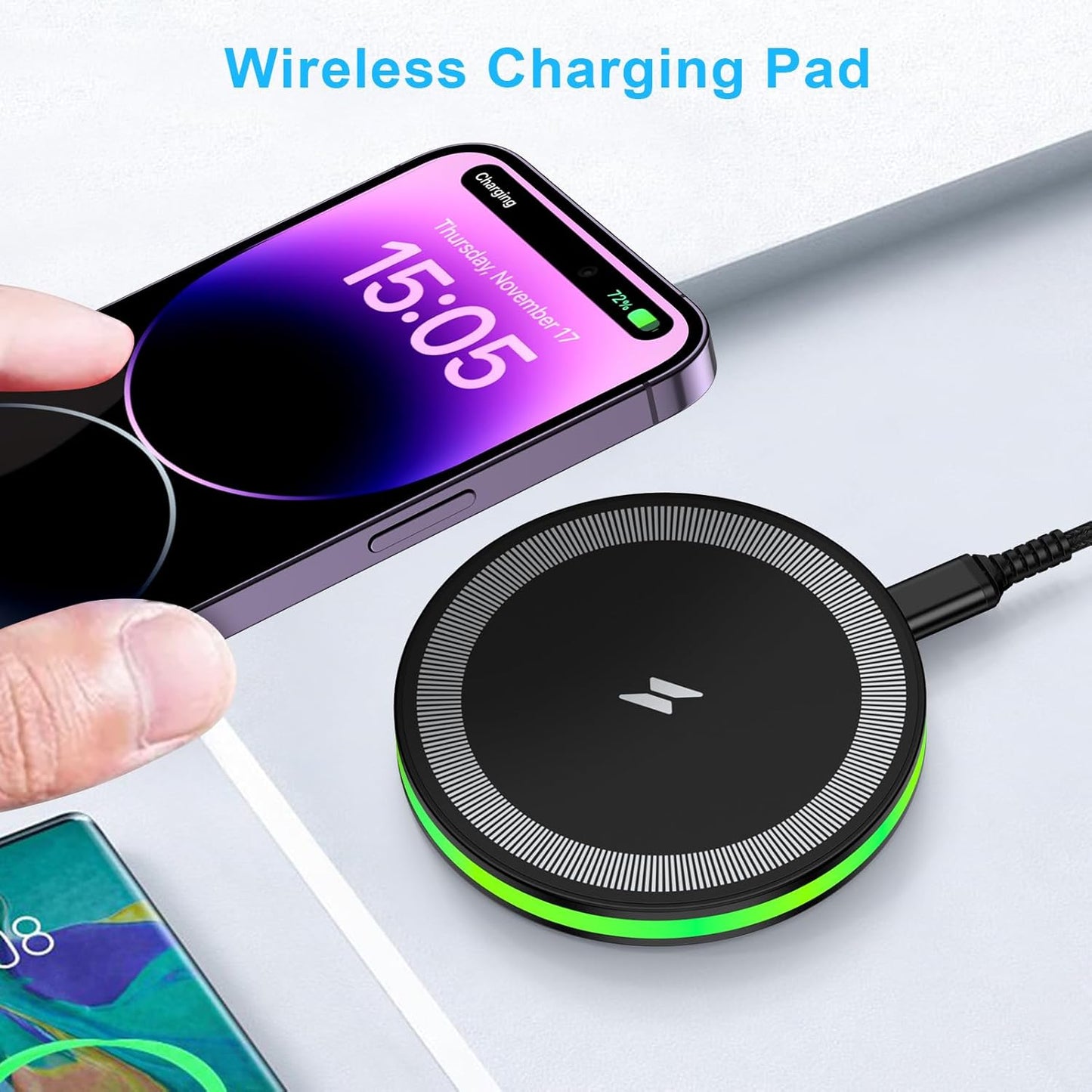 Wireless Charger Fast Charging Pad Android Charging Station Wireless Phone Charger for Android Samsung Galaxy S25 Ultra S25 Plus S25 S24 S23 S22 S21 S20 S10, iPhone 16 Pro Max Plus 15 14 13 12