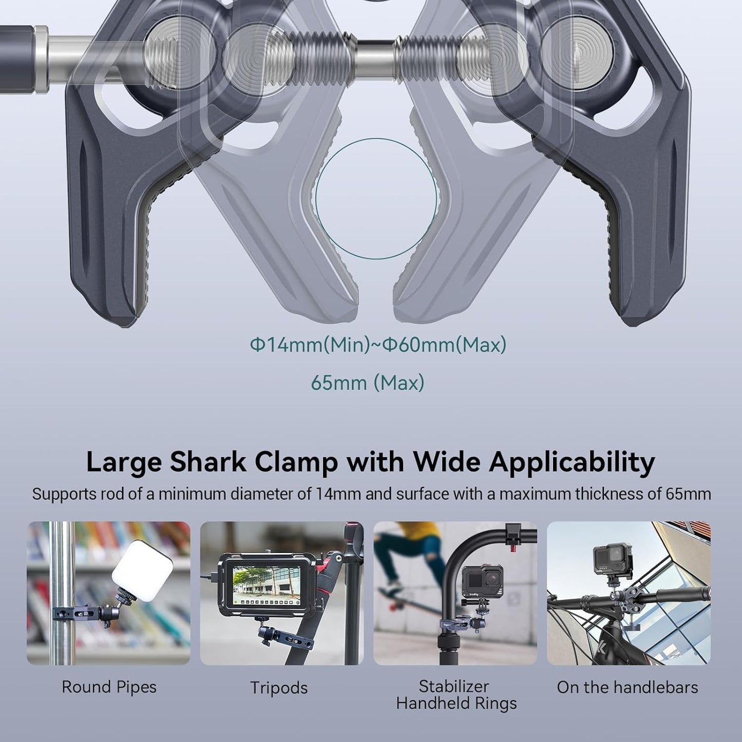 SMALLRIG Camera Mount Clamp, Gopro Motorcycle and Bike Handlebar Mount Kit, Super Clamp for DSLR, Action Camera, Gopro, Insta360, LED Light, Monitor, Max Load 3.5KG