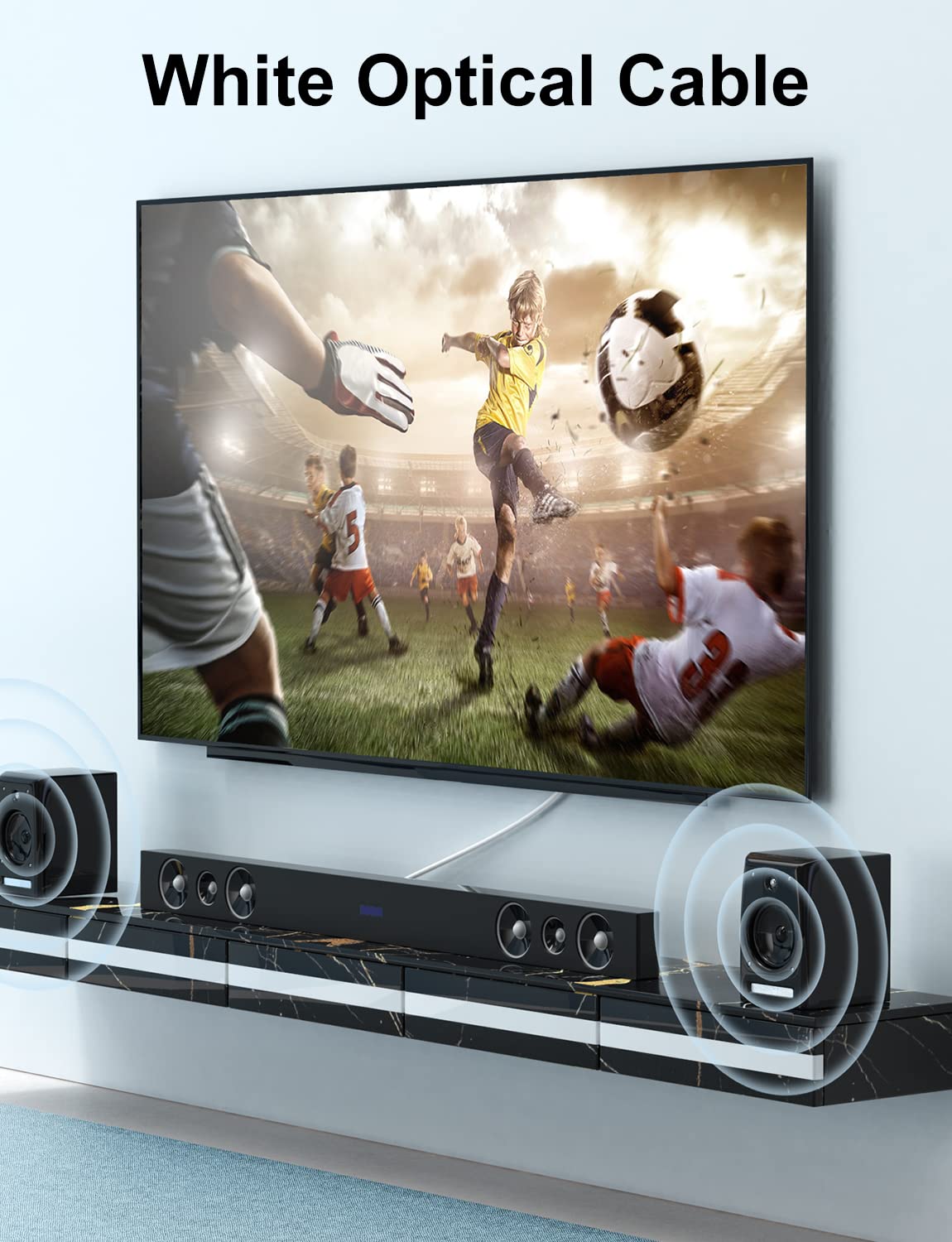 EMK White Optical Audio Cable [4ft/1.2M] - Digital SPDIF Toslink Fiber Optic Cable for Sound Bar, TV, Home Theater, Blu-ray Player - White, High-Speed, Low-Loss, Gold-Plated Connectors