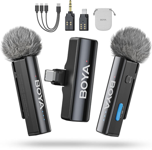BOYA BOYALINK 2 A2 (2TX+3RX Adapter) Wireless Lavalier Microphone for iPhone Camera Android, Clip on Mic, 48 KHz 24 Bit, 6mm Mic, 1000ft, Noise Cancelling, Mini Lapel Mic USB-C/Lightning/3.5mm TRS