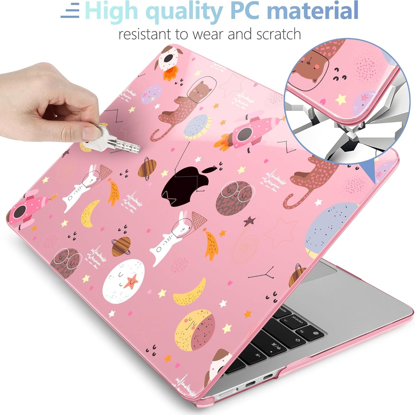 MEEgoodo for M4/M3/M2 MacBook Air 15.3 inch Case 2025 2024 2023, Case Fit Model (A3241/A3114/A2941) for MacBook Air 15 inch, Laptop Hard Shell with Keyboard Cover, Space & Animals