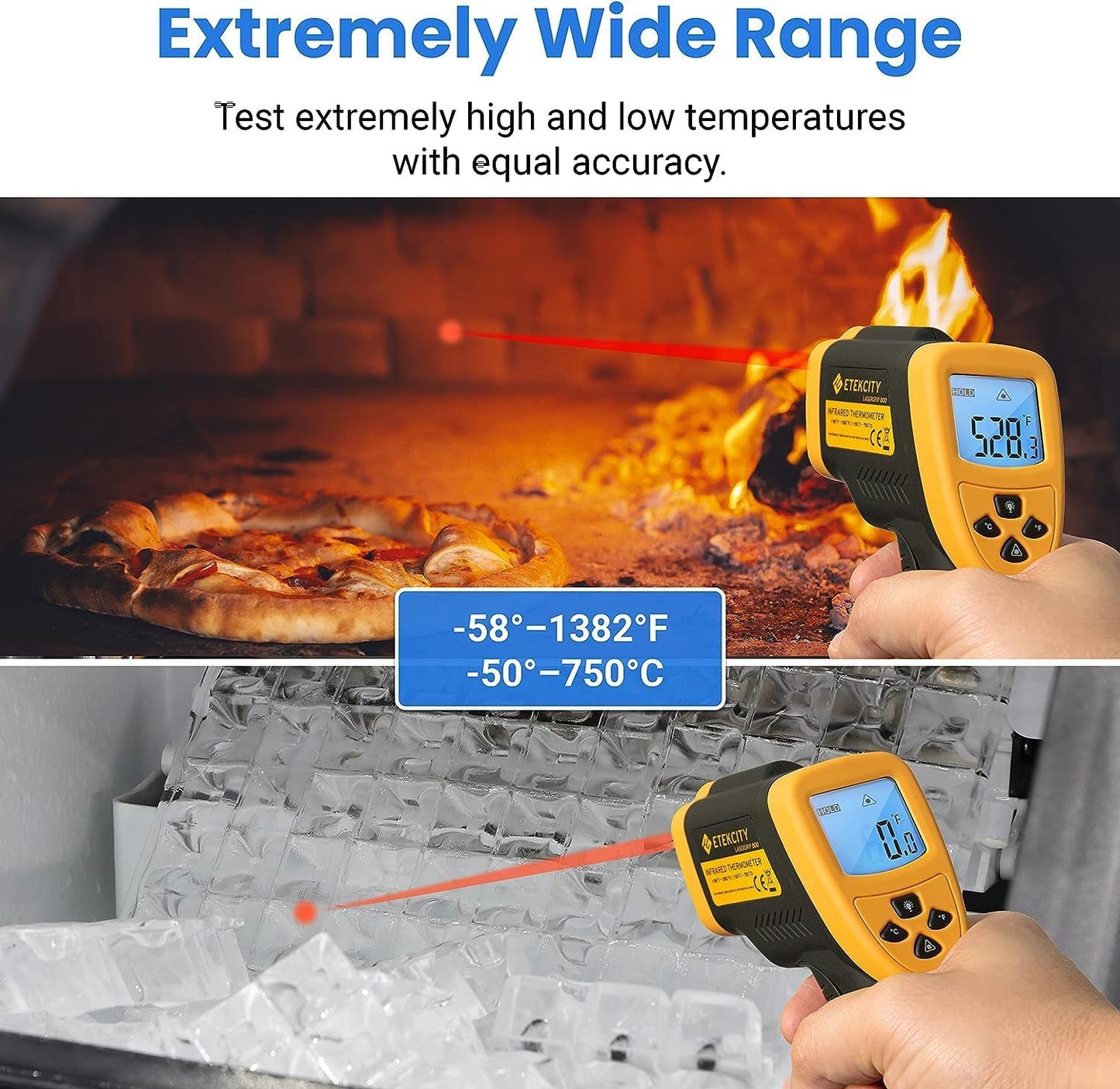 Etekcity Infrared Thermometer Temperature Gun 800, -58℉ to 1382℉ with 16:1 DTS Ratio, Digital Laser Temp IR Tool for Cooking, Pizza Oven, Griddle, Fridge, Engine, Pool, Non Contact, Yellow