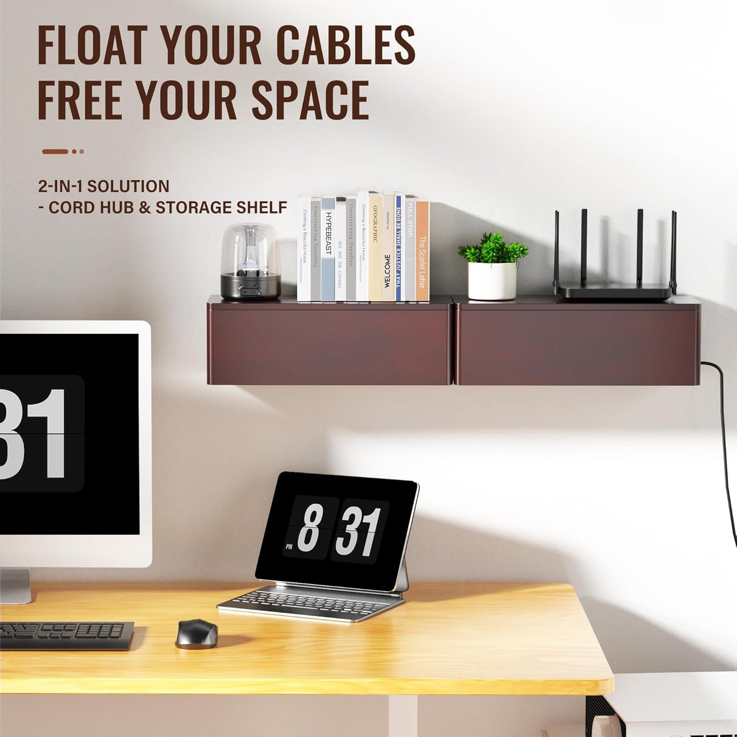 Cinati Large Cable Management Box, 15.8" Wooden Cable Organizer for Floor Wires Storage, Wall Mount Cord Hider Box for Electrical Cord Management, Power Strip Wire Organization for Desktop Home Office