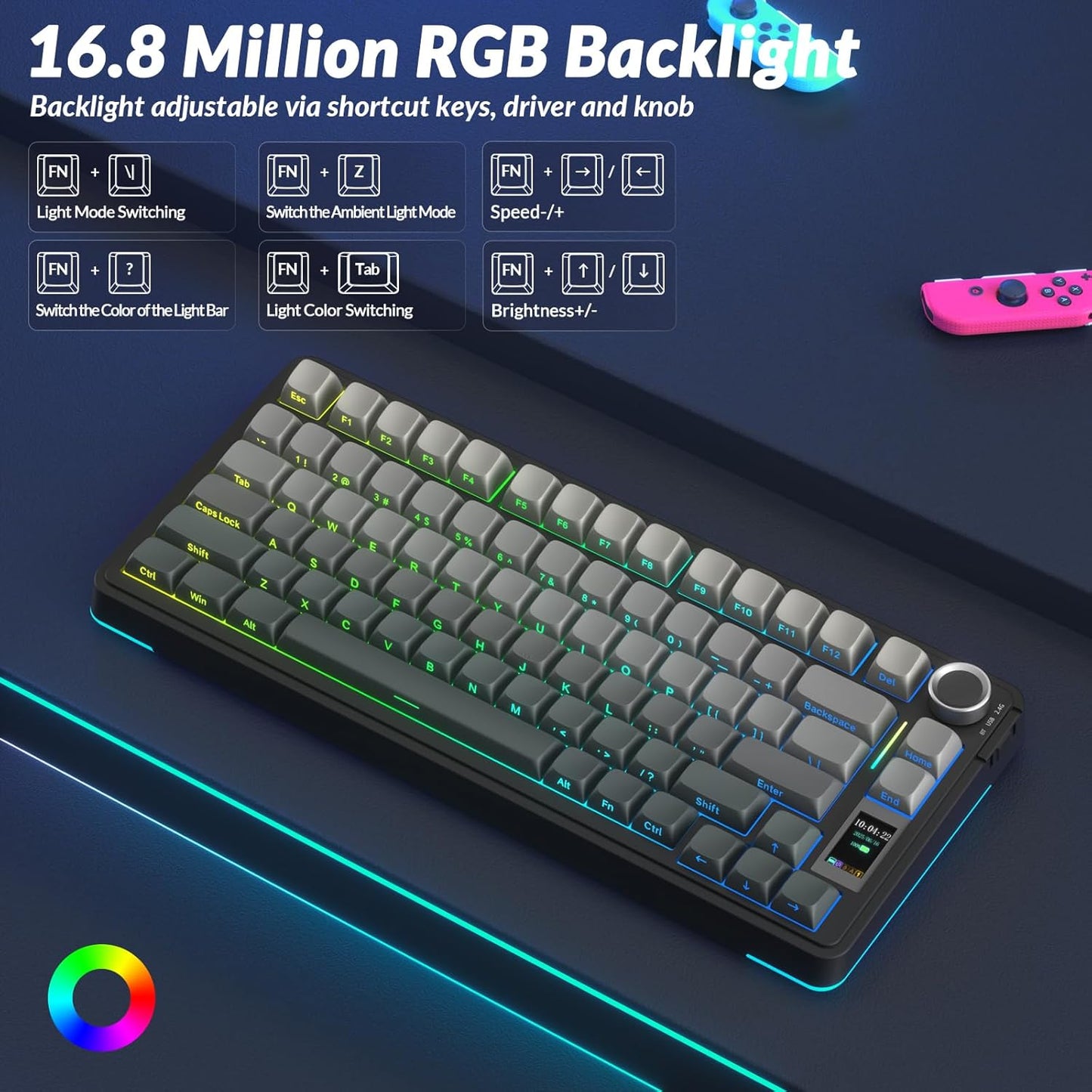 AULA S75 PRO Wireless Gaming Keyboard with Screen & Knob, Tri-Mode Hot Swappable Mechanical Keyboard 75%, Pre-lubed Switches, RGB Backlit, Side Printed PBT Keycaps, Creamy Sounding Computer Keyboards