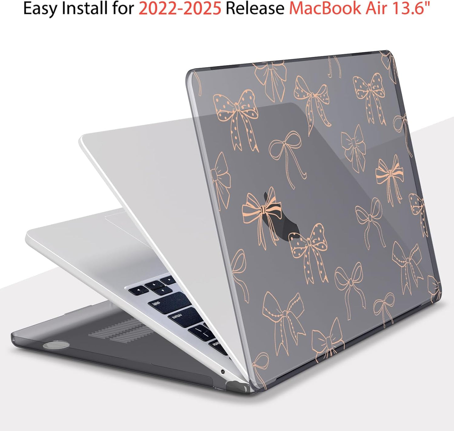 Teryeefi for M4 M3 M2 MacBook Air 13 inch Case 2025 2024 2023 2022 Release A3240 A3113 A2681 Model, for 13.6 inch MacBook Air Hard Shell Case + Keyboard Cover + Type C Adapter, Golden Bowknot-103