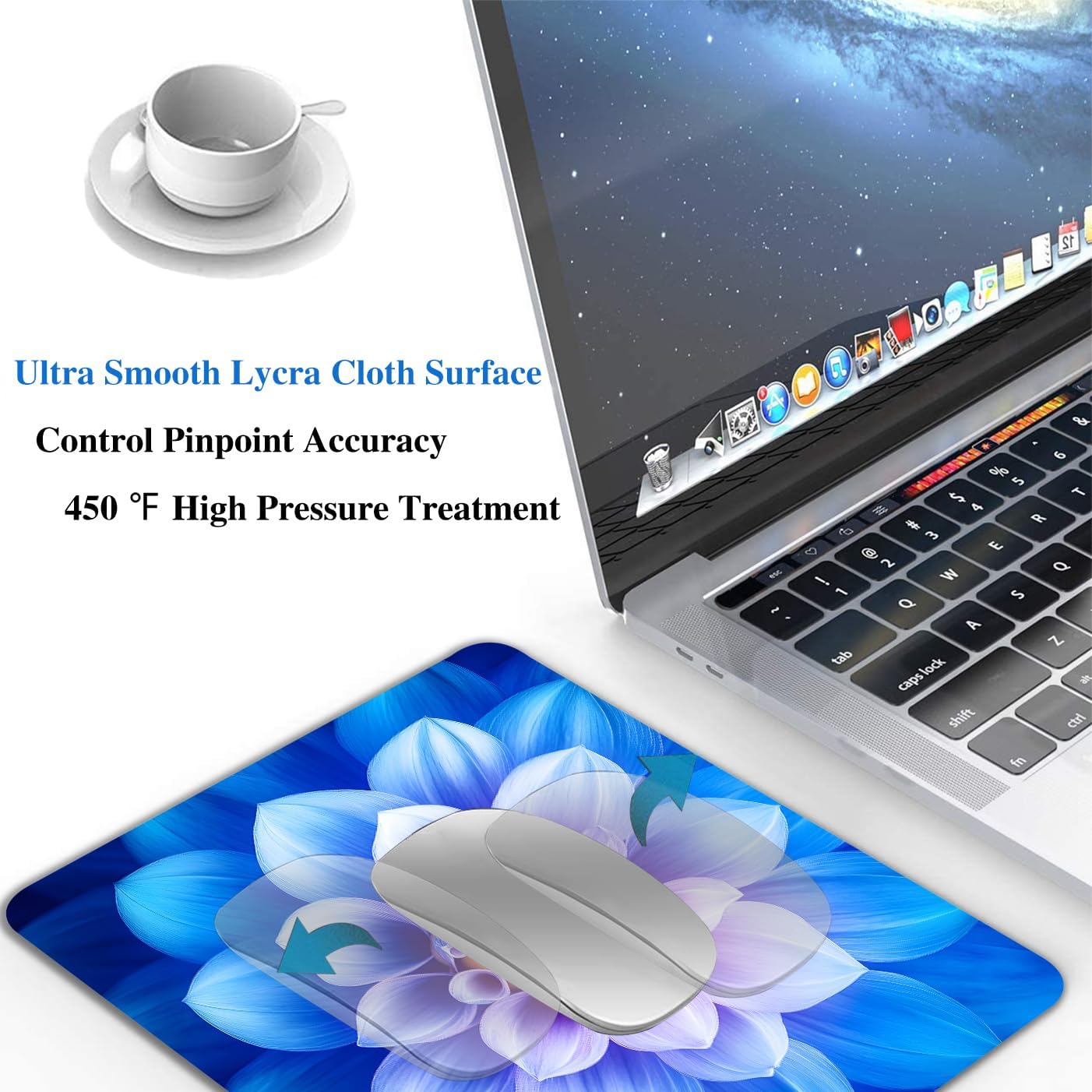 Blooming Blue Lotus Flower Mouse Pads for Desk, Portable Wireless Computer Mouse pad Small Design with Women, Non-Slip Rubber Base Laptop Mousepad 9.5" x 7.9" Smooth Surface for Office & Travel