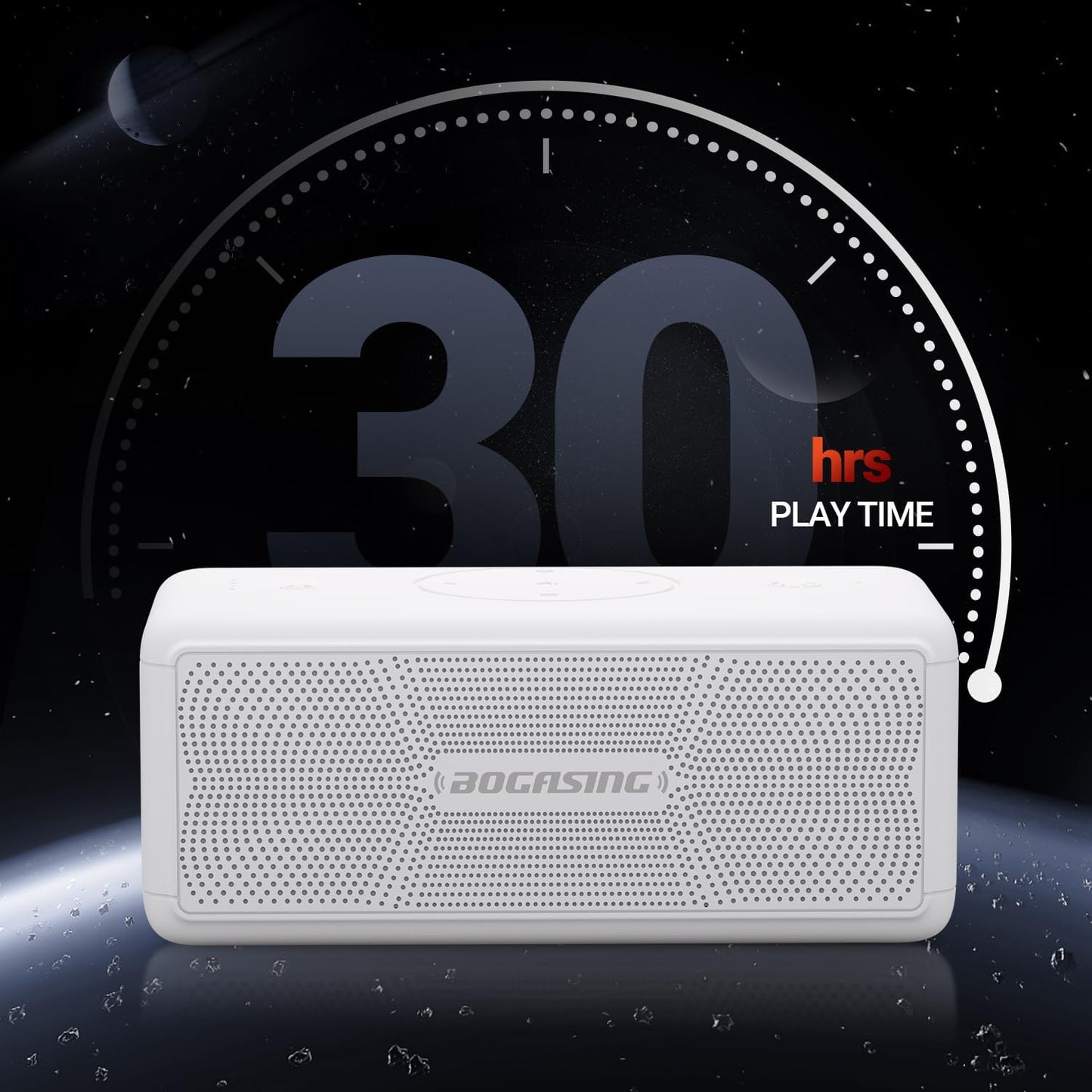BOGASING Bluetooth Speakers, M5 Portable Wireless Speaker with 40W Loud Stereo Sound & Punchy Bass, 30H Playtime, IPX7 Waterproof, Bluetooth 5.3, EQ, TWS, TF-Card, AUX, USB, for Outdoor Home (White)