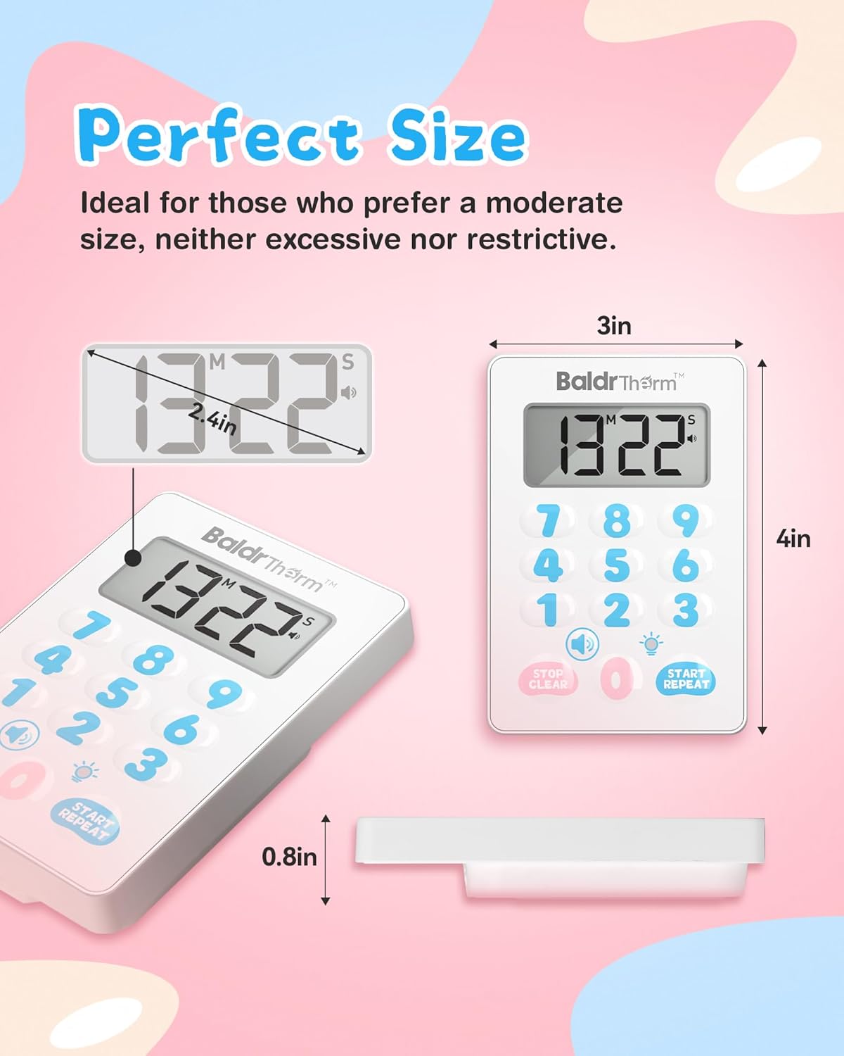 BaldrTherm Digital Kitchen Timer, Magnetic Waterproof Countdown Timer for Cooking, Shower, Workout, Classroom, Hair Color Processing, Cute.