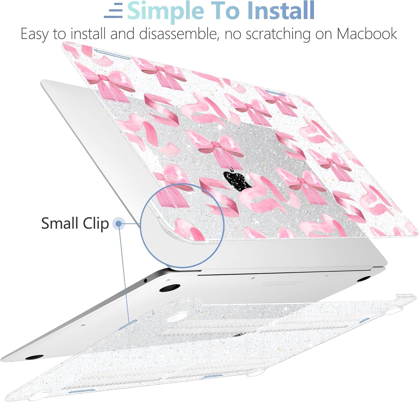 MEEgoodo for MacBook Air 13.3 inch Case 2021 2020 2019 2018 A2337 M1 A2179 A1932, Laptop Shell for MacBook Air M1 with Keyboard Webcam Cover & Trackpad Film & Type C Adapter,Pink Satin Bow