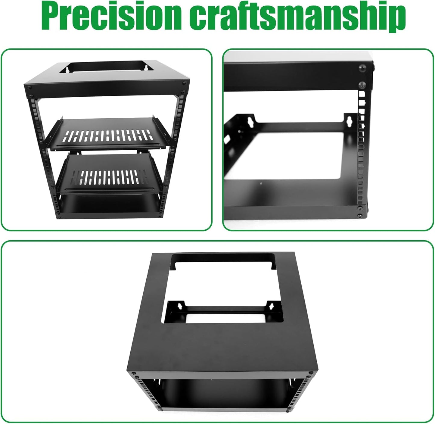 12U Wall Mount Open Frame 19 Inch Server Equipment Rack Wall Mountable Heavy Duty Design - Holds All Networking & AV Gear - Open Frame Includes 2 1U 12in Vented Shelves & Mounting screws(WALL RACK12U)