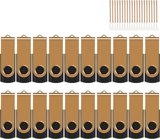 EASTBULL 4GB USB Flash Drive Bulk Thumb Drives 20 Pack with Lanyards USB 2.0 Memory Sticks Zip Drive Pen Drive for Storage and Backup Gold 20PCS 4GB
