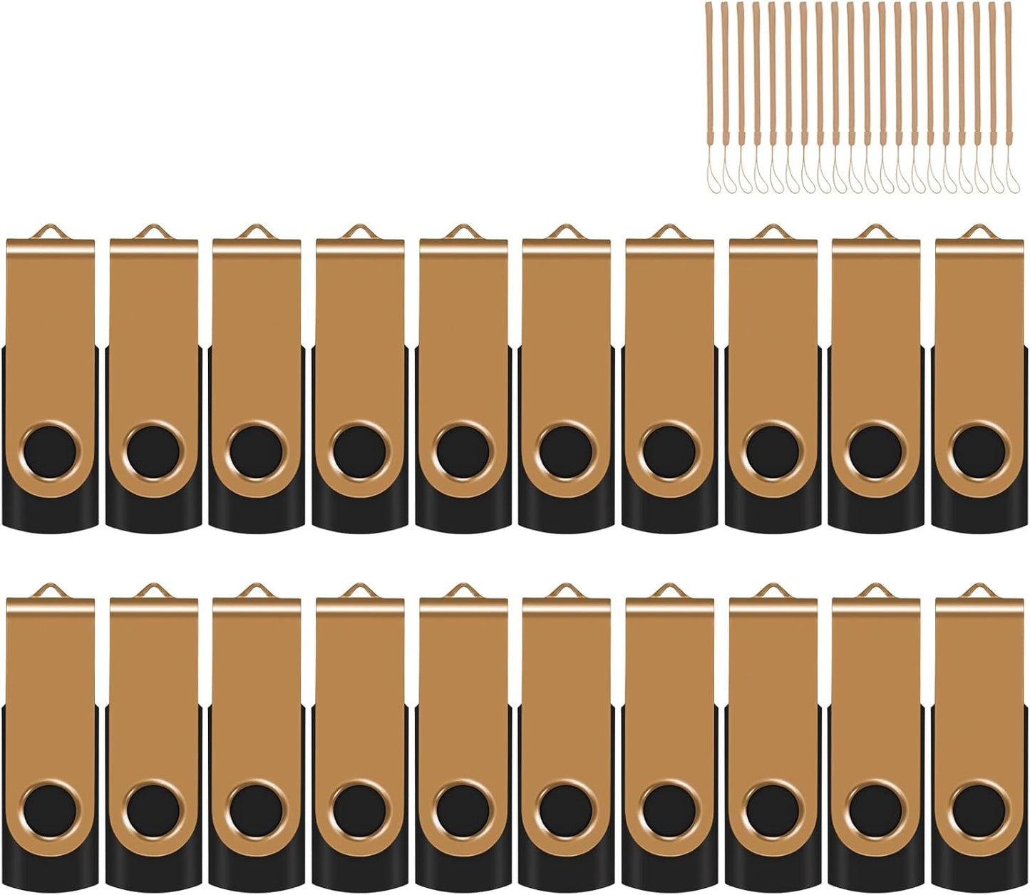 EASTBULL 2GB USB Flash Drive Bulk Thumb Drives 20 Pack with Lanyards USB 2.0 Memory Sticks Zip Drive Pen Drive for Storage and Backup Gold 20PCS 2GB