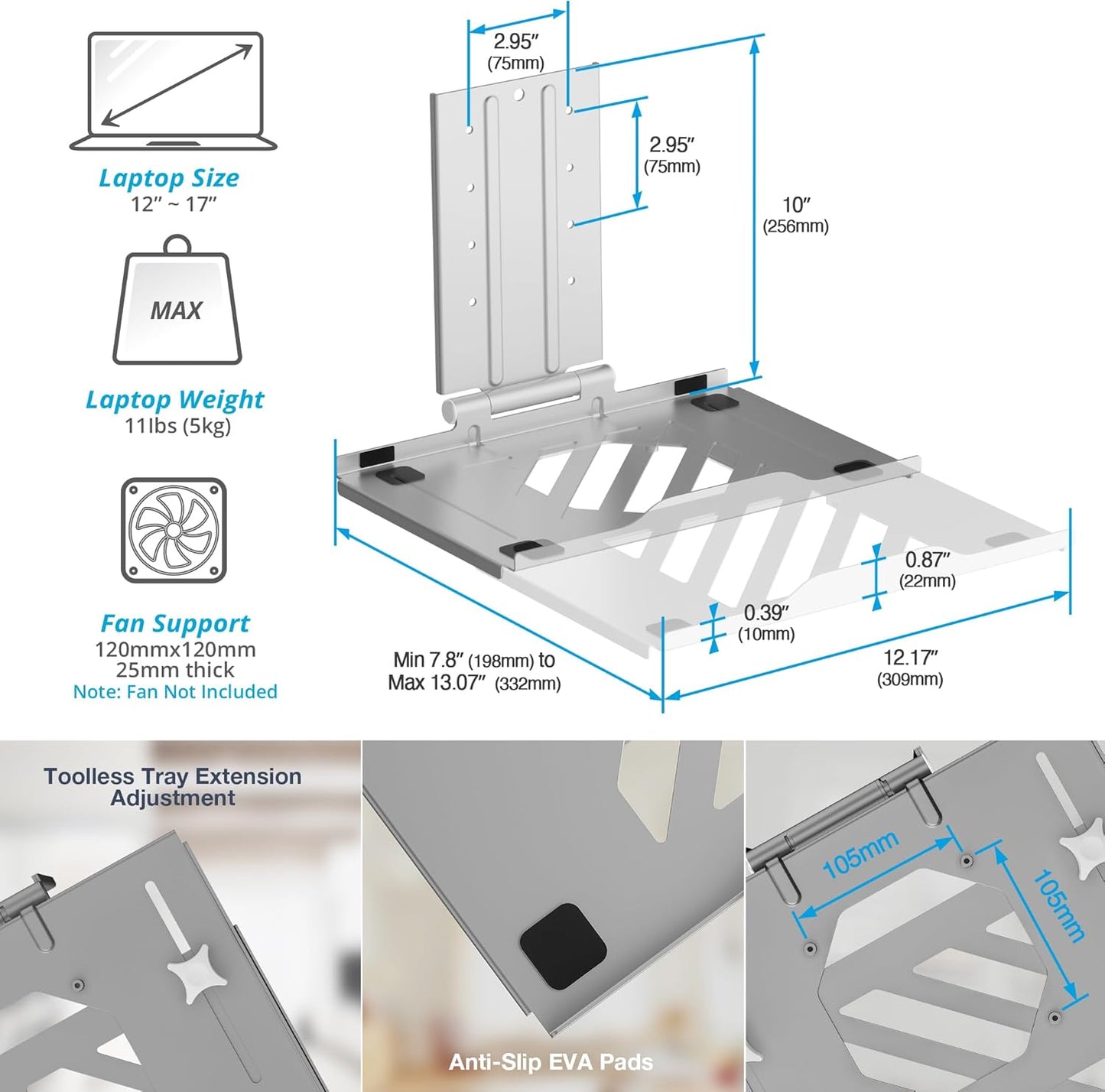 AVLT Dual 17”-38" Monitor Arm Desk Mount with 17" Laptop Tray and USB-C Docking Station, HDMI 4K60Hz, USB-A 5Gbps, Ethernet, 100W PD, Fits Two Flat/Curved Monitor - Gray